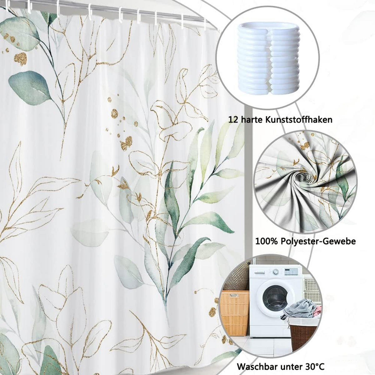 DUSCHVORHANG 180/180 cm Weiß - Weiß, Textil (180/180cm) - Kaket