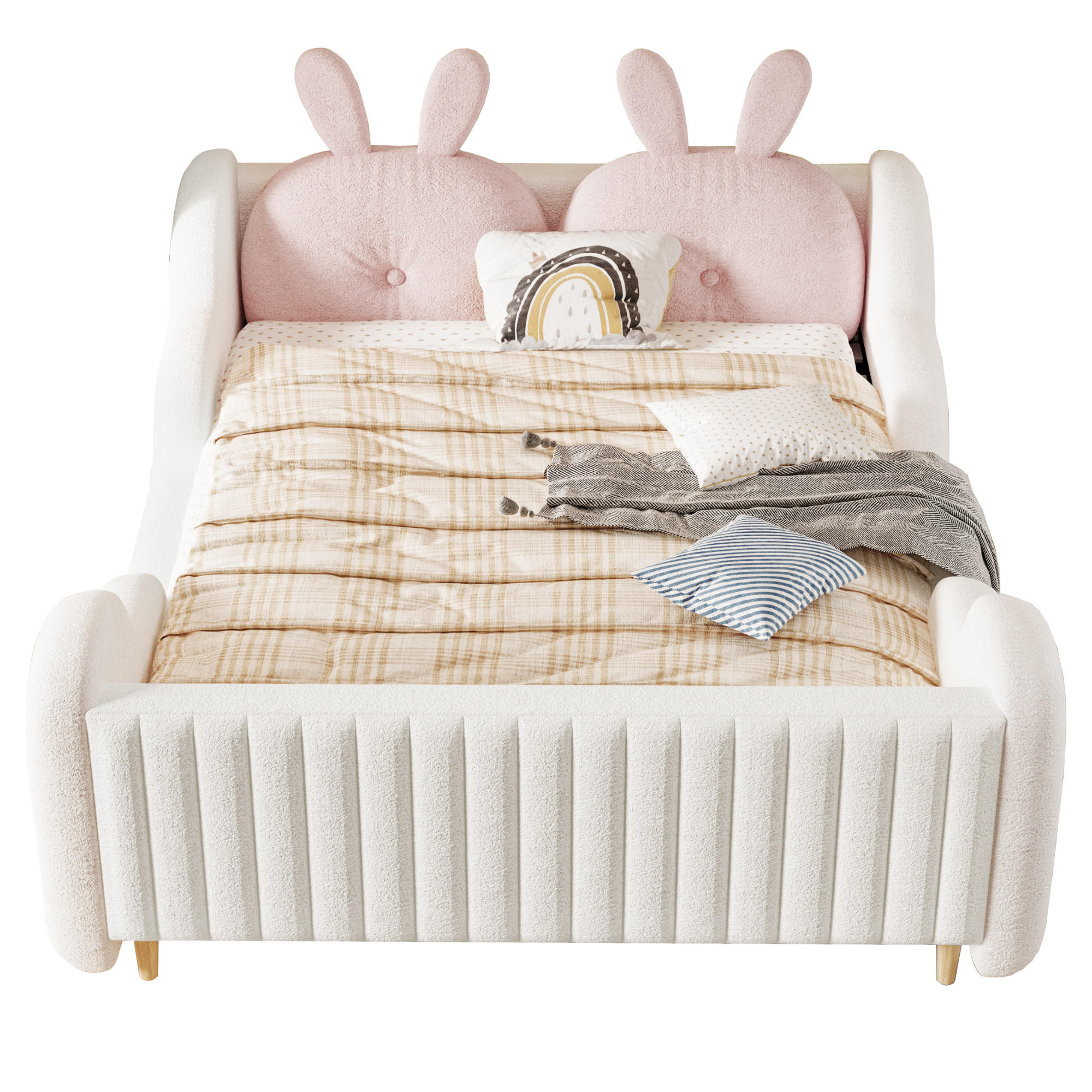 POLSTERBETT 140x200cm Teddy Samt Hasenform Weiß Doppelbett - Weiß, Textil (140/200cm) - FLIEKS