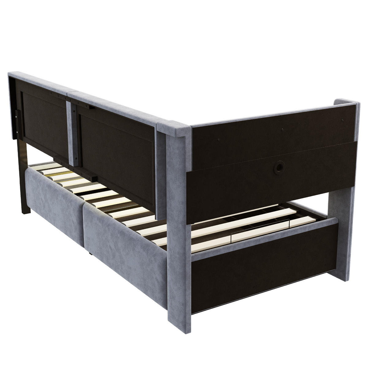 STAURRAUMBETT 90/200 cm DE-02139, in Hellgrau, mit LED, USB und Hydraulik - Hellgrau, Metall (90/200cm) - ComfortXL