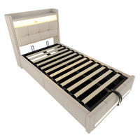 POLSTERBETT aus Leinenstoff 90x200 cm in Beige mit LED, USB & Stauraum - Beige, Textil (90/200cm) - Modfu