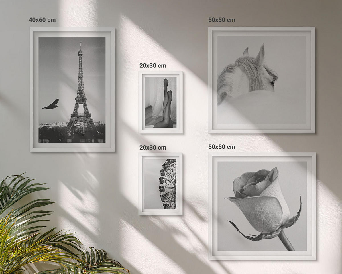 WANDBILDER 5er-Set - 50x50 cm & 20x30 cm & 40x60 cm Weißer Rahmen - Abstrakte warme Muster - Weiß, Kunststoff (40/60cm) - ArtPrintCave