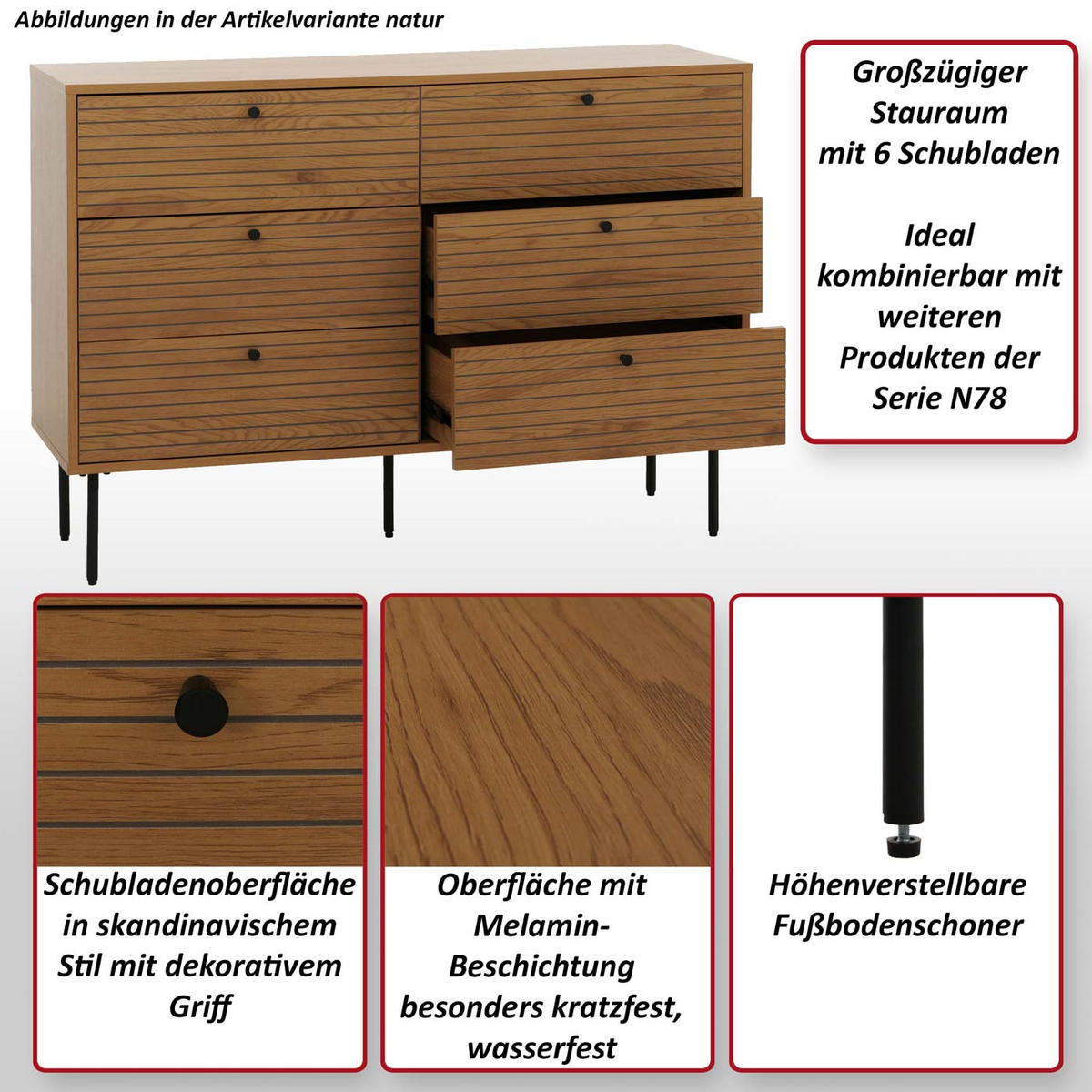 KOMMODE Braun - Braun, Metall (120/85/40cm) - MCW