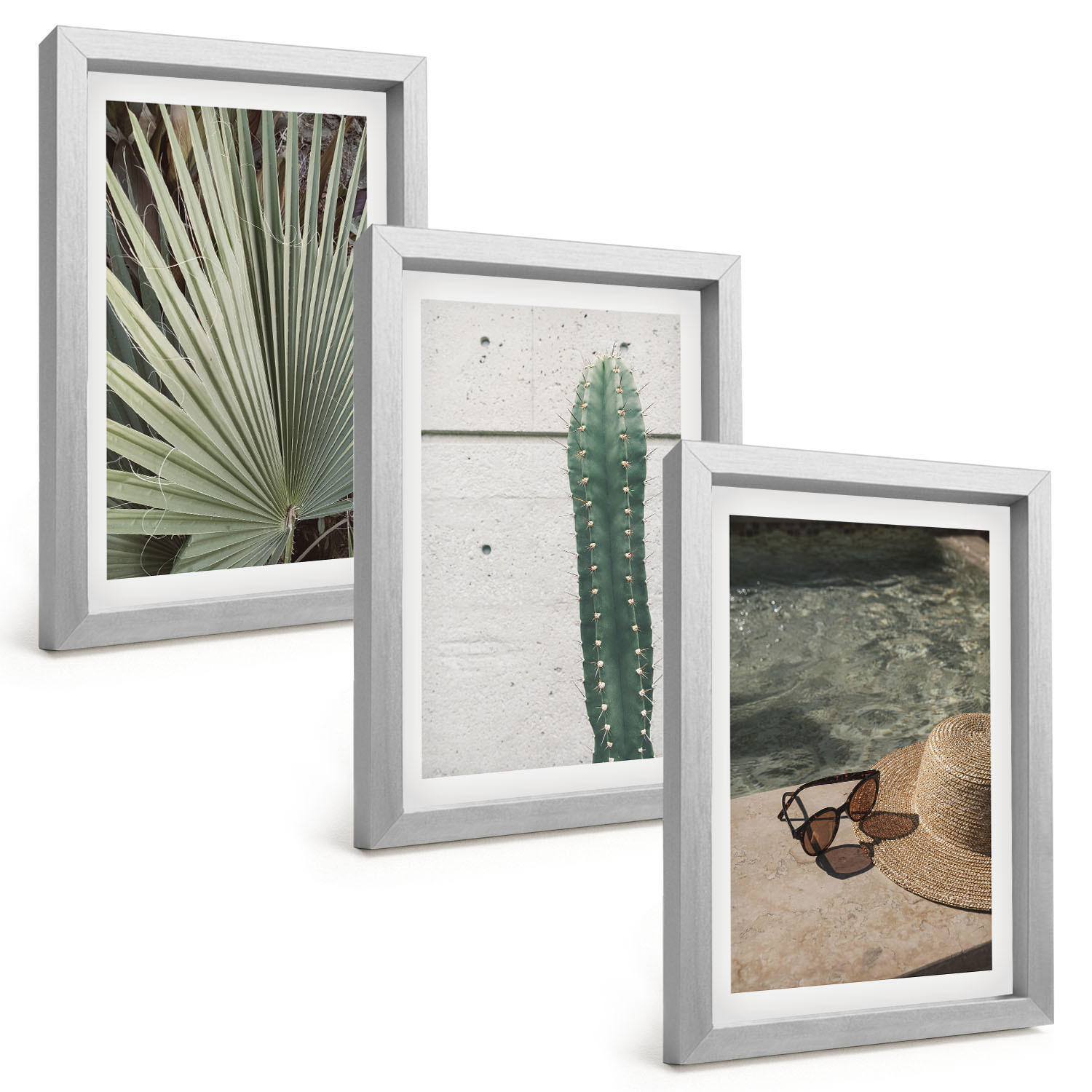 BILDER SET 3er Set - 20x30 cm Silberner Rahmen - Zubehör für tropische Pflanzen - Silberfarben, Kunststoff (20/30cm) - TULUP