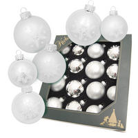 CHRISTBAUMKUGELN Sortiment Schneeflocke Silberfarbig 8cm (Glas / 16 Stk.) - Silberfarben, Glas (6/8/5cm) - Krebs Glas Lauscha