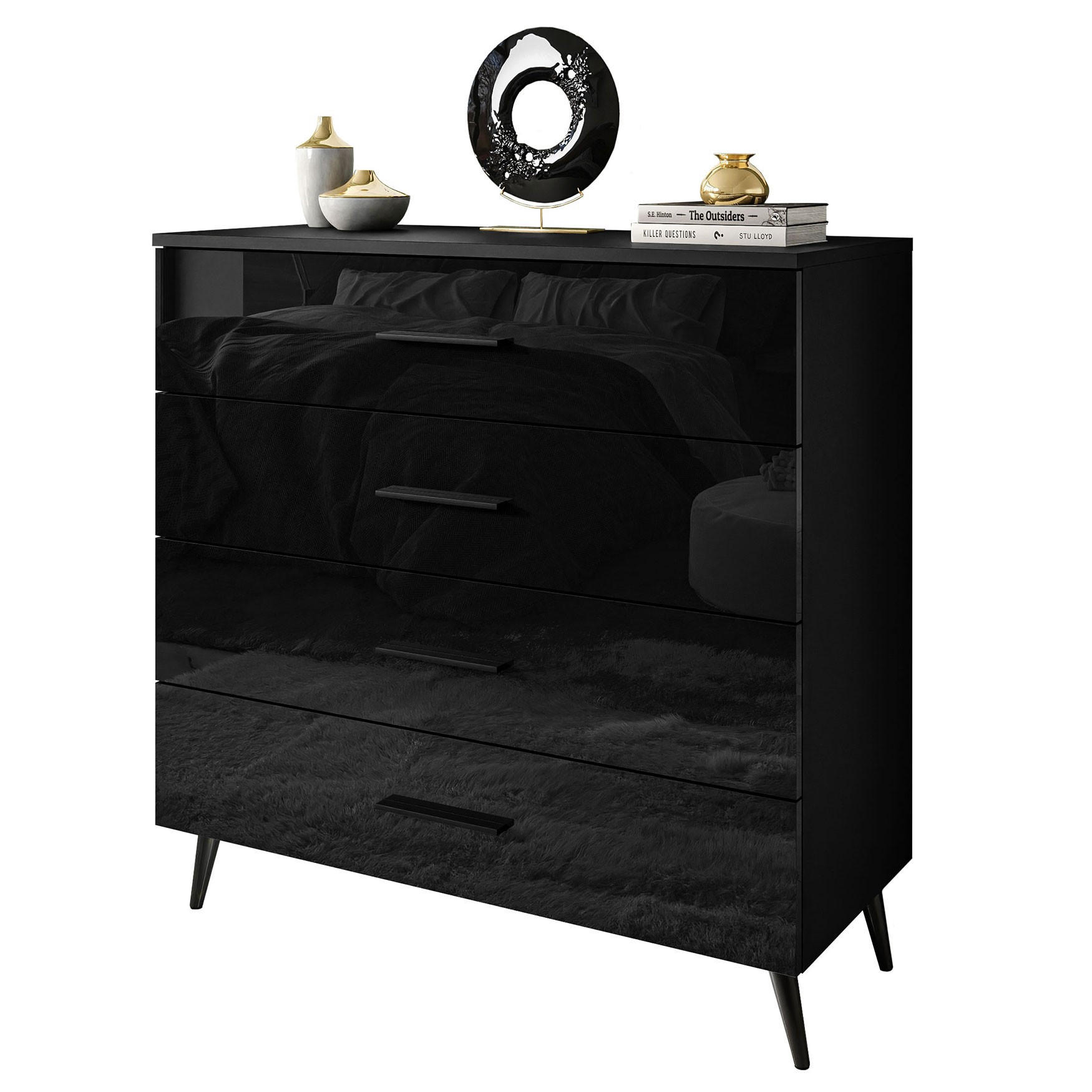 KOMMODE AURA GRIFFE mit Schubladen Beinfarbe – Schwarz - Schwarz, Holzwerkstoff (95/90/40cm) - Lookway