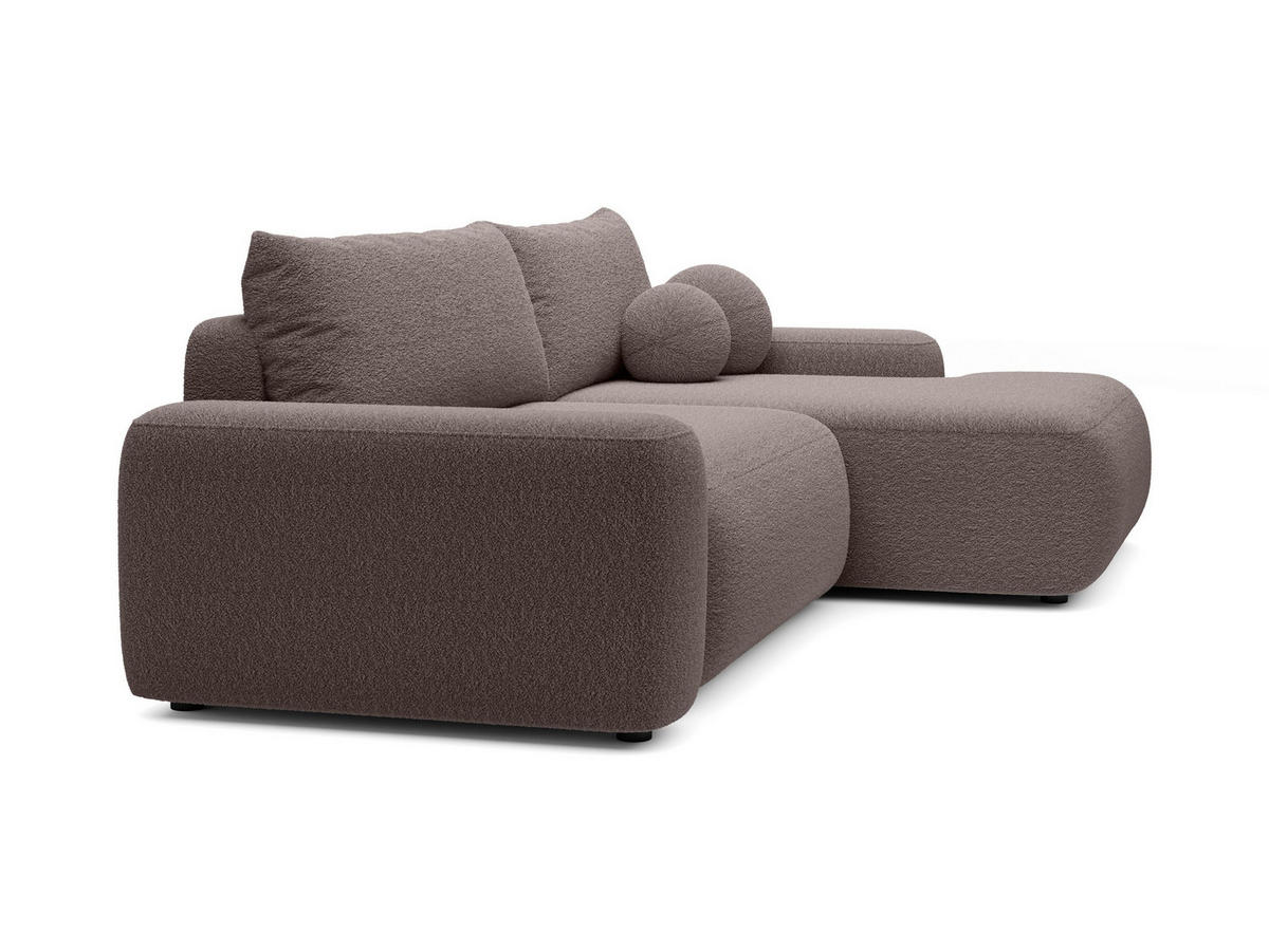 ECKSOFA RUOTA Braun Boucle-Stoff mit Schlaffunktion - Braun, Holz (264/162cm) - MASSENO