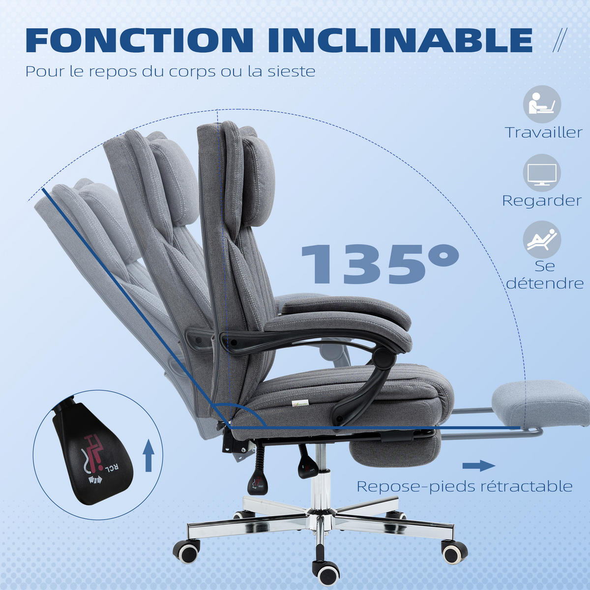 CHEFSESSEL DE-11683 135° neigbar mit Fußstütze Grau - Dunkelgrau, Textil (61/113/65cm) - ComfortXL