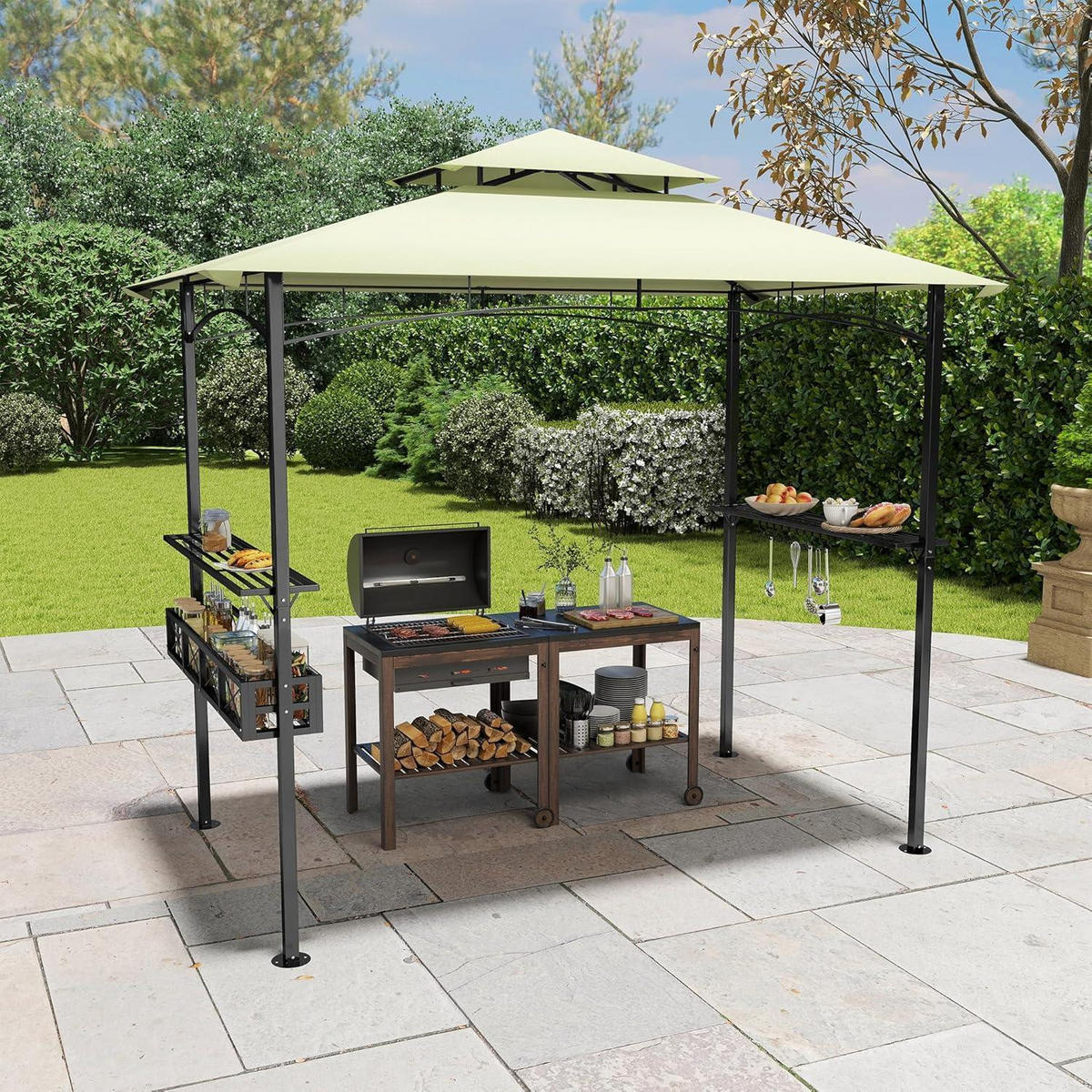 GARTENPAVILLON mit Doppeldach 245 x 153 x 250 cm Beige - Beige, Textil (153/250/245cm)