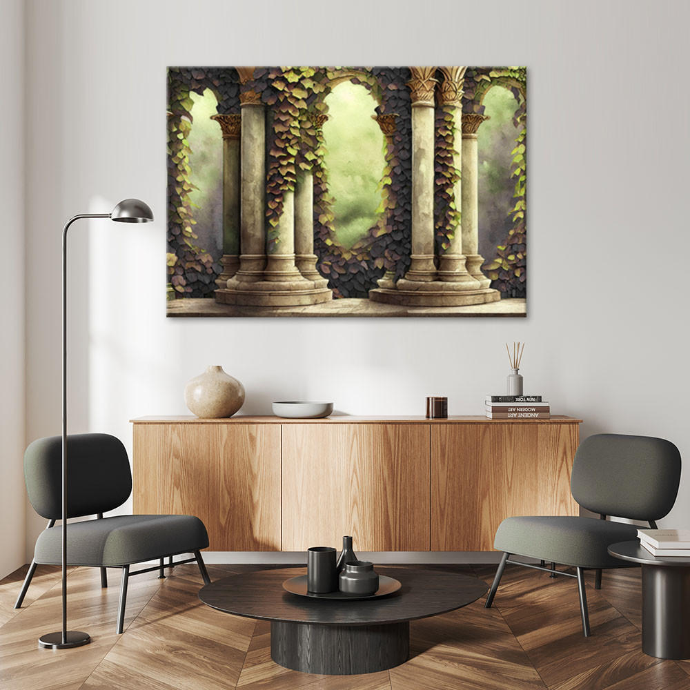 LEINWANDBILD Säulen und Blätter 100x70cm - Grün, Textil (100/70cm) - Feeby