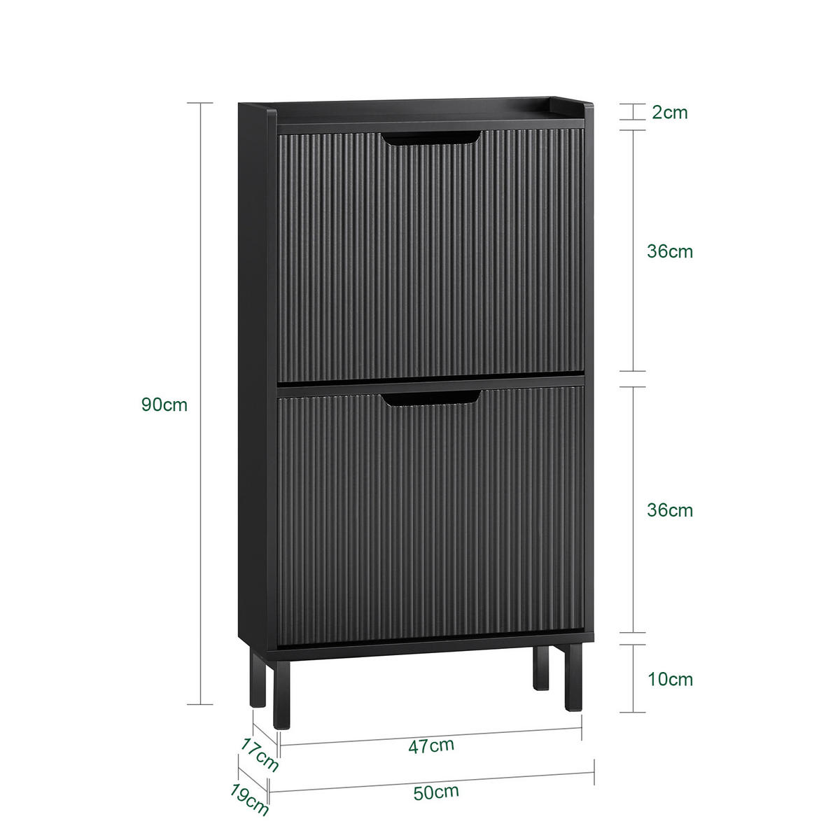 SCHUHSCHRANK Schwarz - Schwarz, Holzwerkstoff/Metall (50/90/19cm) - SoBuy