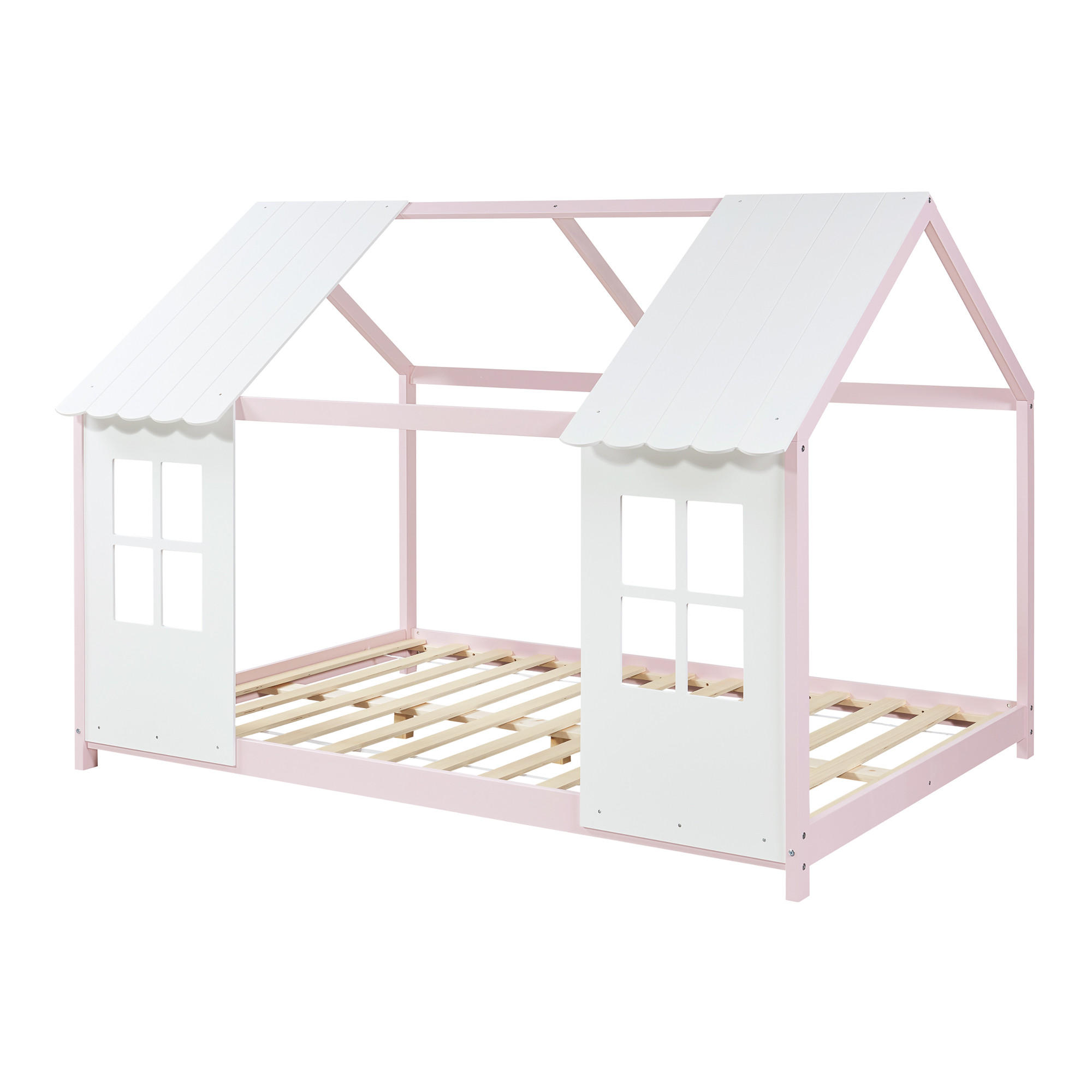 HAUSBETT Tostedt - Hellrosa/Weiß, Holz (140/200cm) - [en.casa]