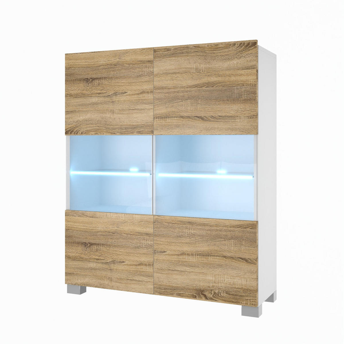 VITRINE Hochschrank mit LED-Leuchten, Sonoma Eiche - Eschefarben, Holz (100/115/36cm) - B BELINI GROUP