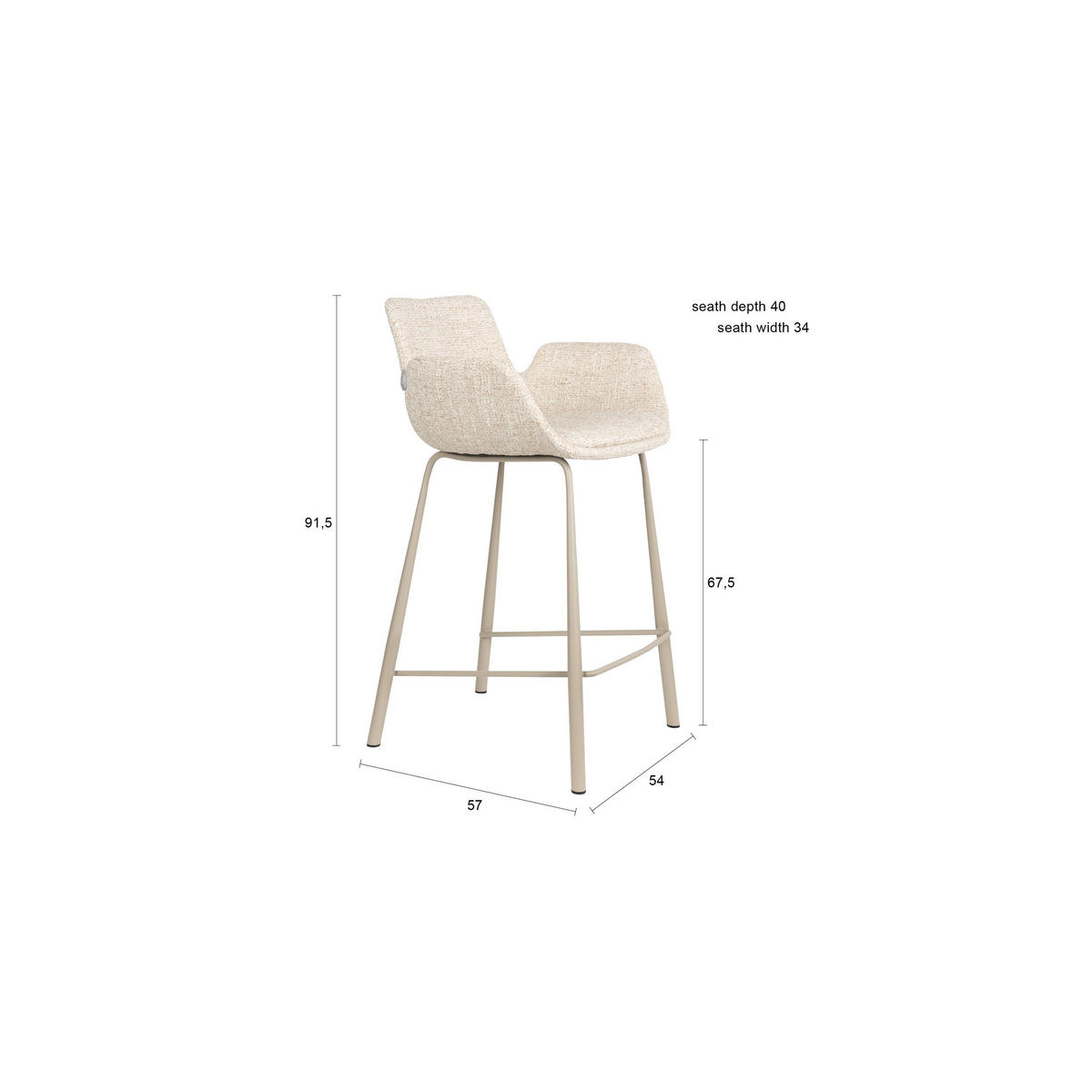 BARHOCKER Brit Rückenlehne 67,5 cm Beige - 2 er Set - Beige, Kunststoff (57/91.5/54cm) - Zuiver