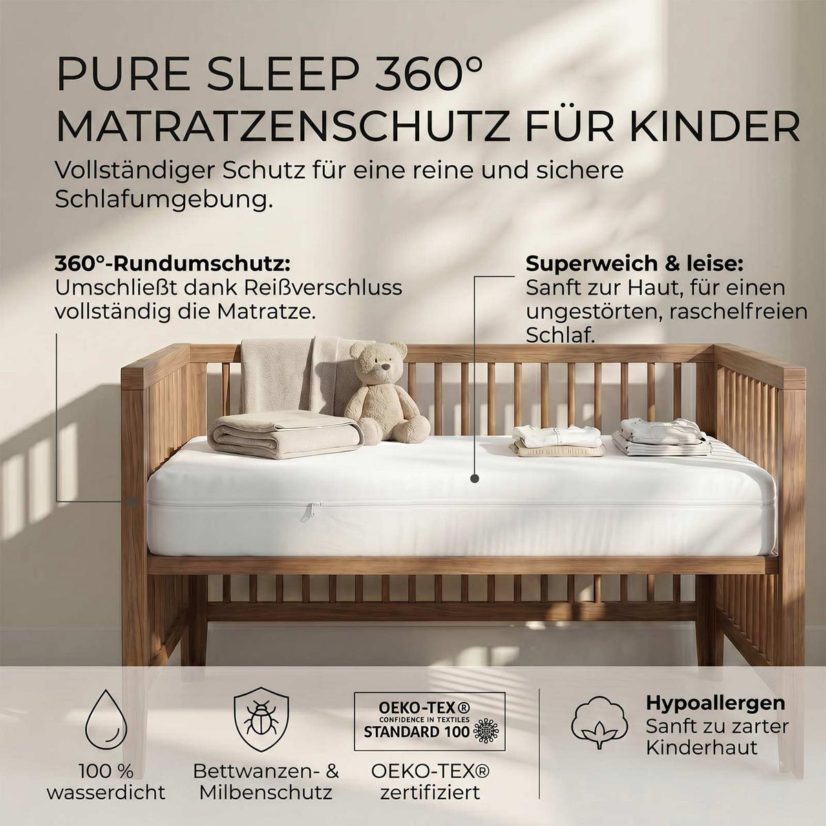 KINDER-MATRATZENSCHONER wasserdicht mit Reißverschluss 60/120 cm, 2er-Set - Weiß, Textil (60/120cm) - Homescapes