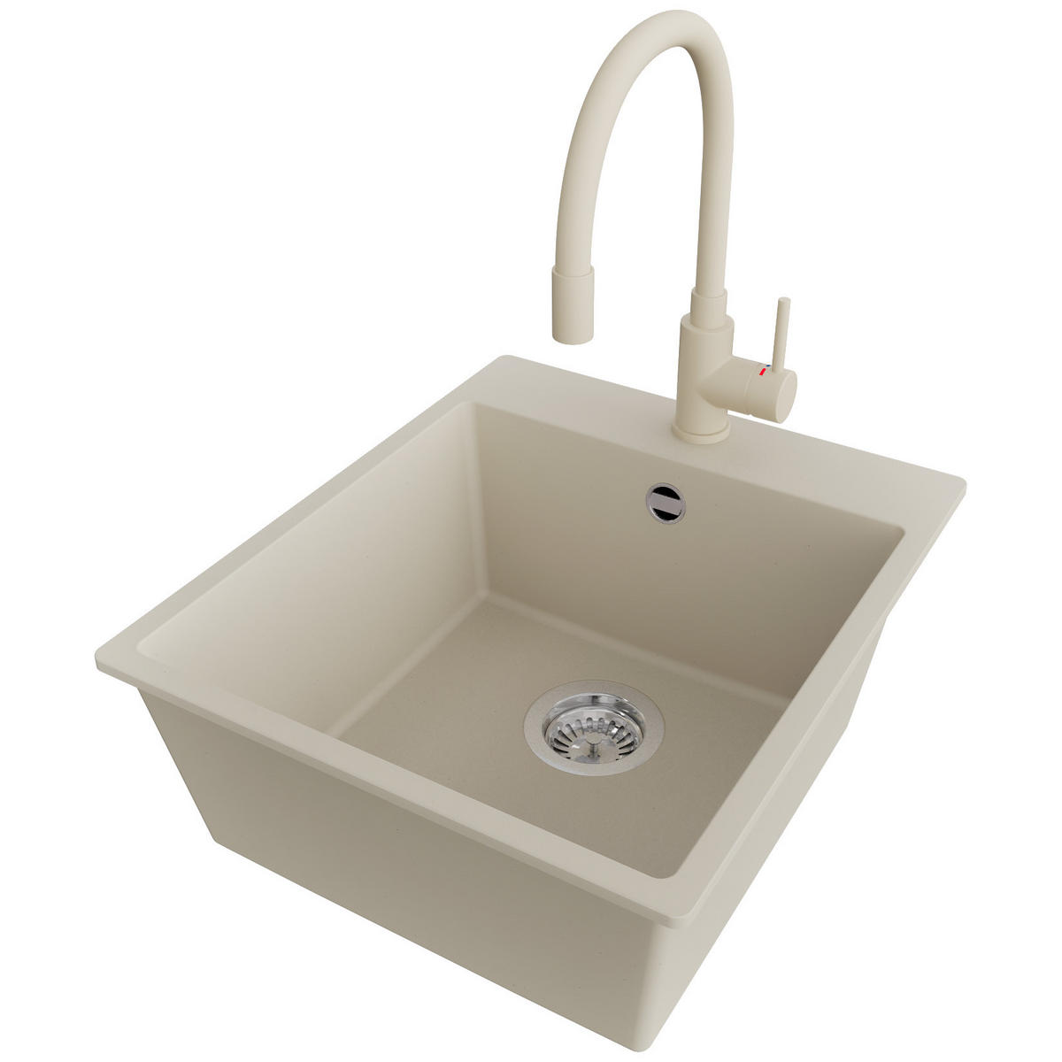 GRANITSPÜLE Riga, 2-er set Beige 43/50 cm 1 Becken + Küchenarmatur 38/14 cm + Ablauf-Set ab 45er Unterschrank - Chromfarben/Beige, Kunststoff (43/20/50cm) - Primagran