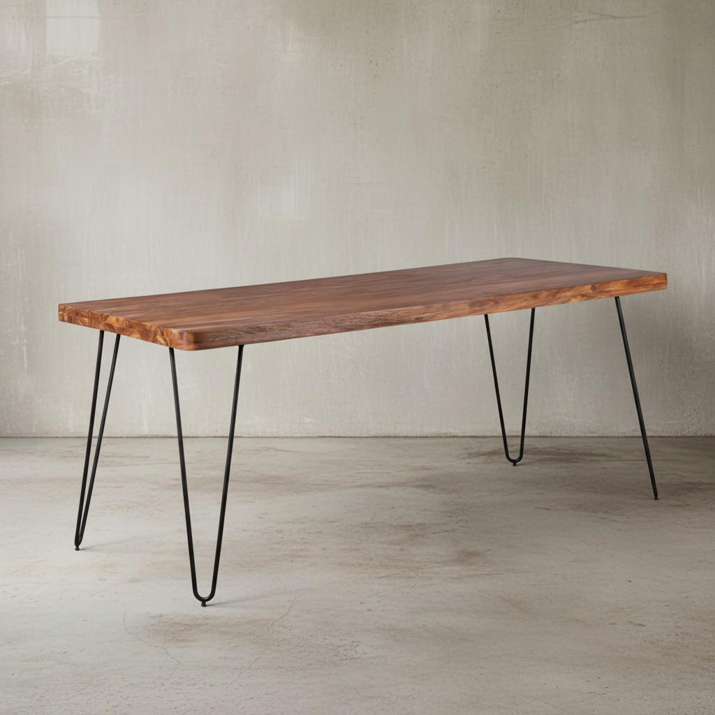 ESSTISCH Massivholz Metallbeine Handgefertigt BALU, Braun 180x80x76 cm - Schwarz/Braun, Holz/Metall (80/180/76cm) - KADIMA DESIGN