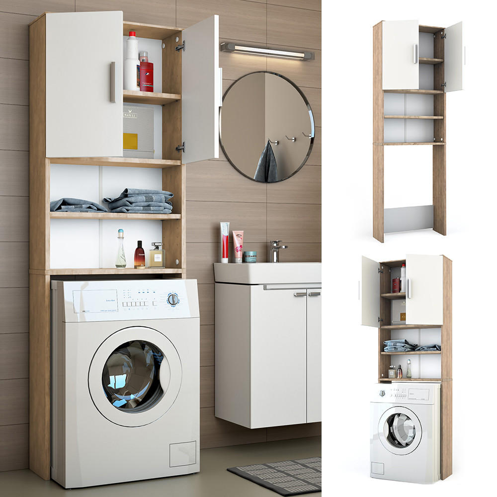 WASCHMASCHINENSCHRANK Weiß/Sonoma 64 x 190 cm - Weiß/Sonoma Eiche, Holzwerkstoff (64/190/26cm) - Vicco