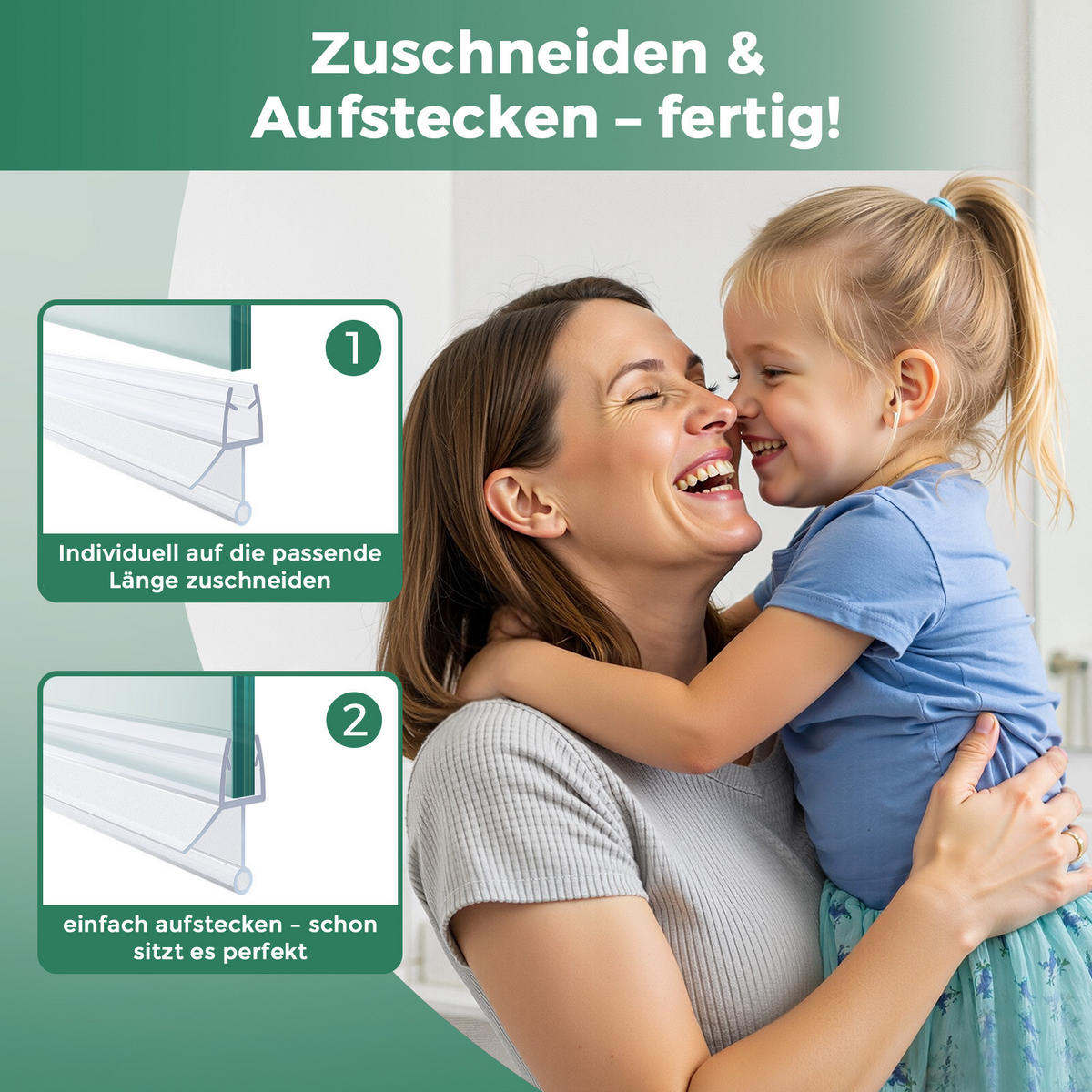 DUSCHDICHTUNG 100 cm für Duschtüren 4–6 mm transparent zuschneidbar - Transparent, Kunststoff (100/2.2cm) - S'AFIELINA