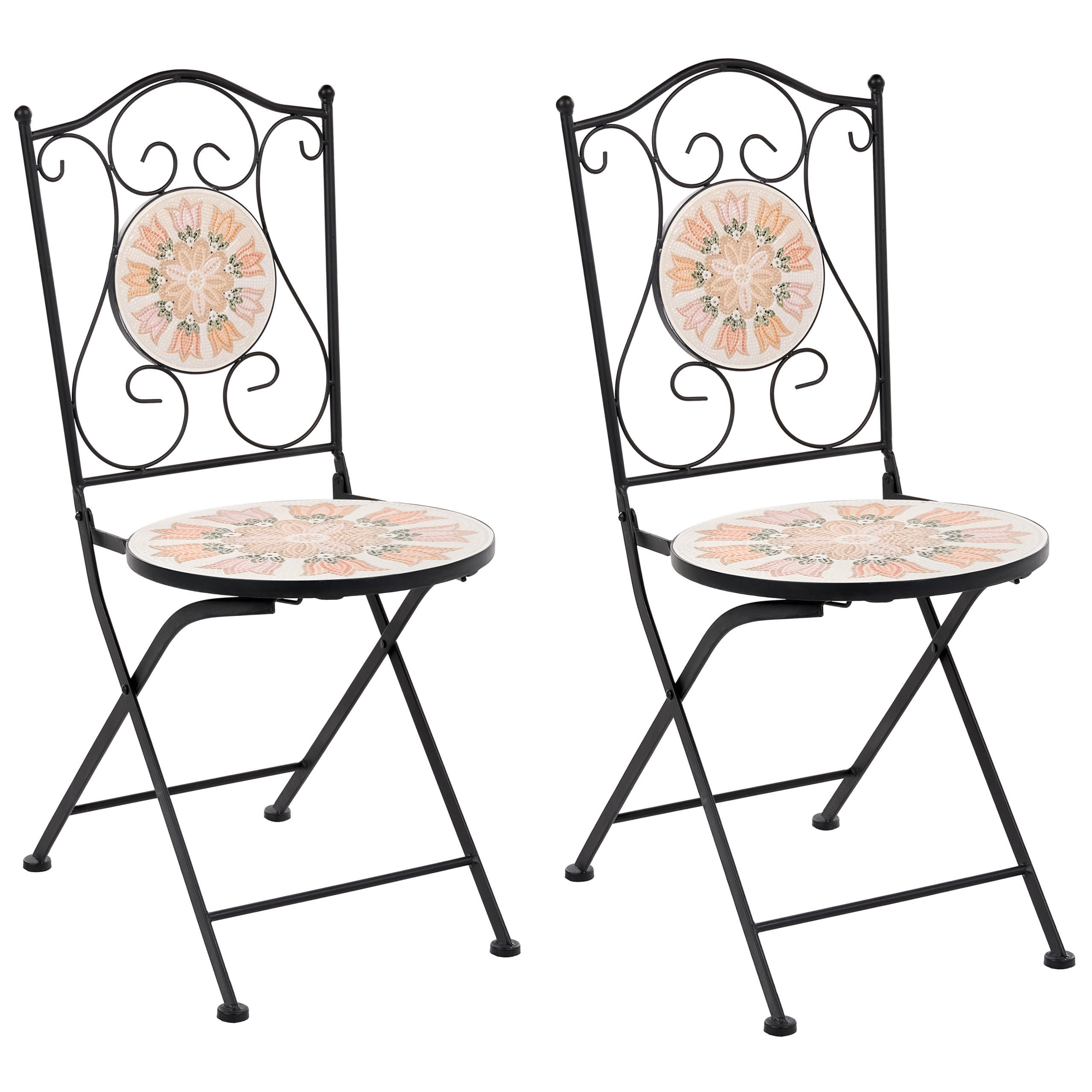 GARTENSTUHL 2er Set klappbar Metall Bunt Settala - Beige/Multicolor, Metall (40/90/44cm) - Beliani