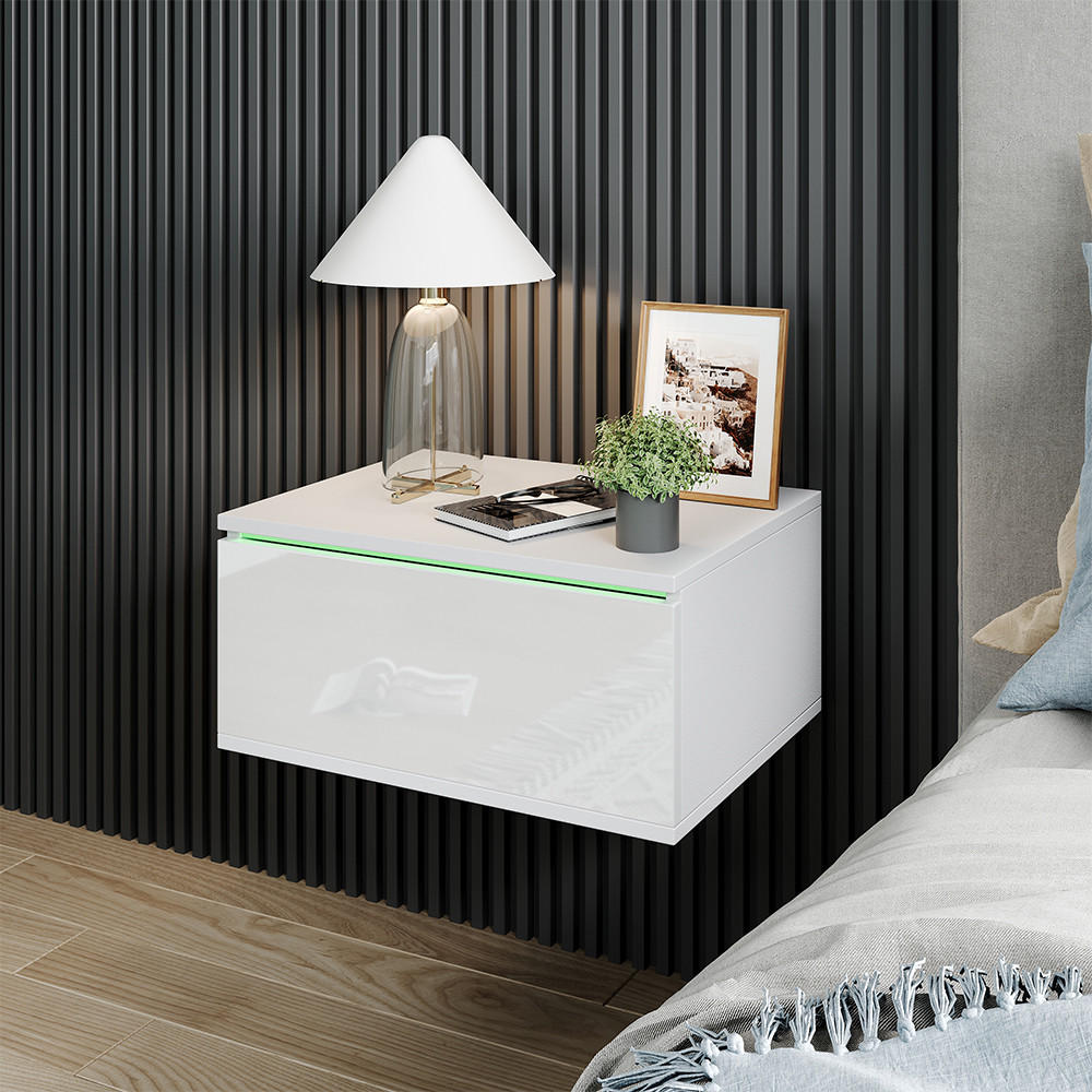 NACHTTISCH Samira Weiß 49 x 23 cm Mit LED Beleuchtung - Weiß, Holzwerkstoff (49/23/38cm) - Vicco