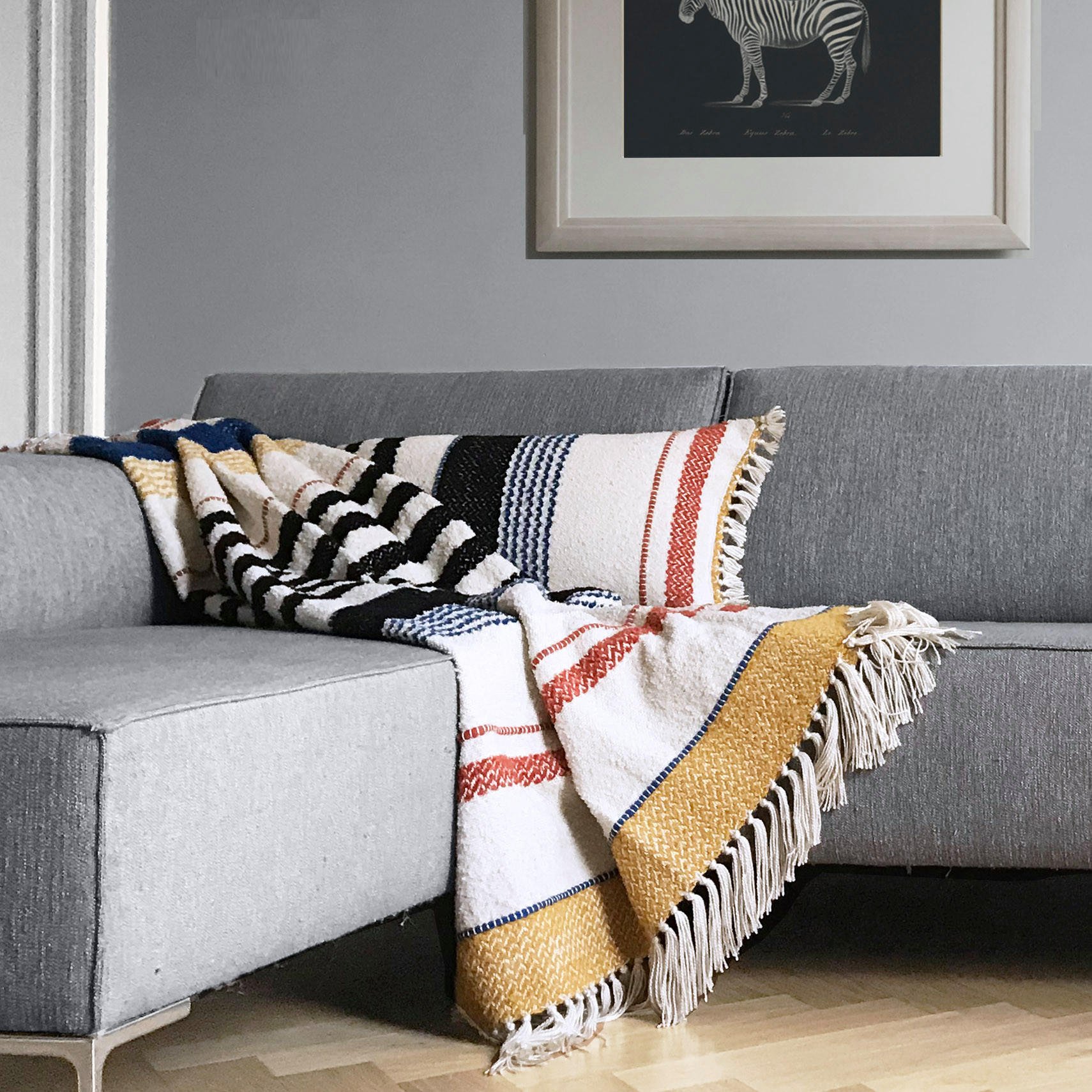 DEKOKISSEN Wunder Bouclé mehrfarbig 37x70 - Multicolor/Dunkelblau, Textil (70/37/12cm) - Malagoon