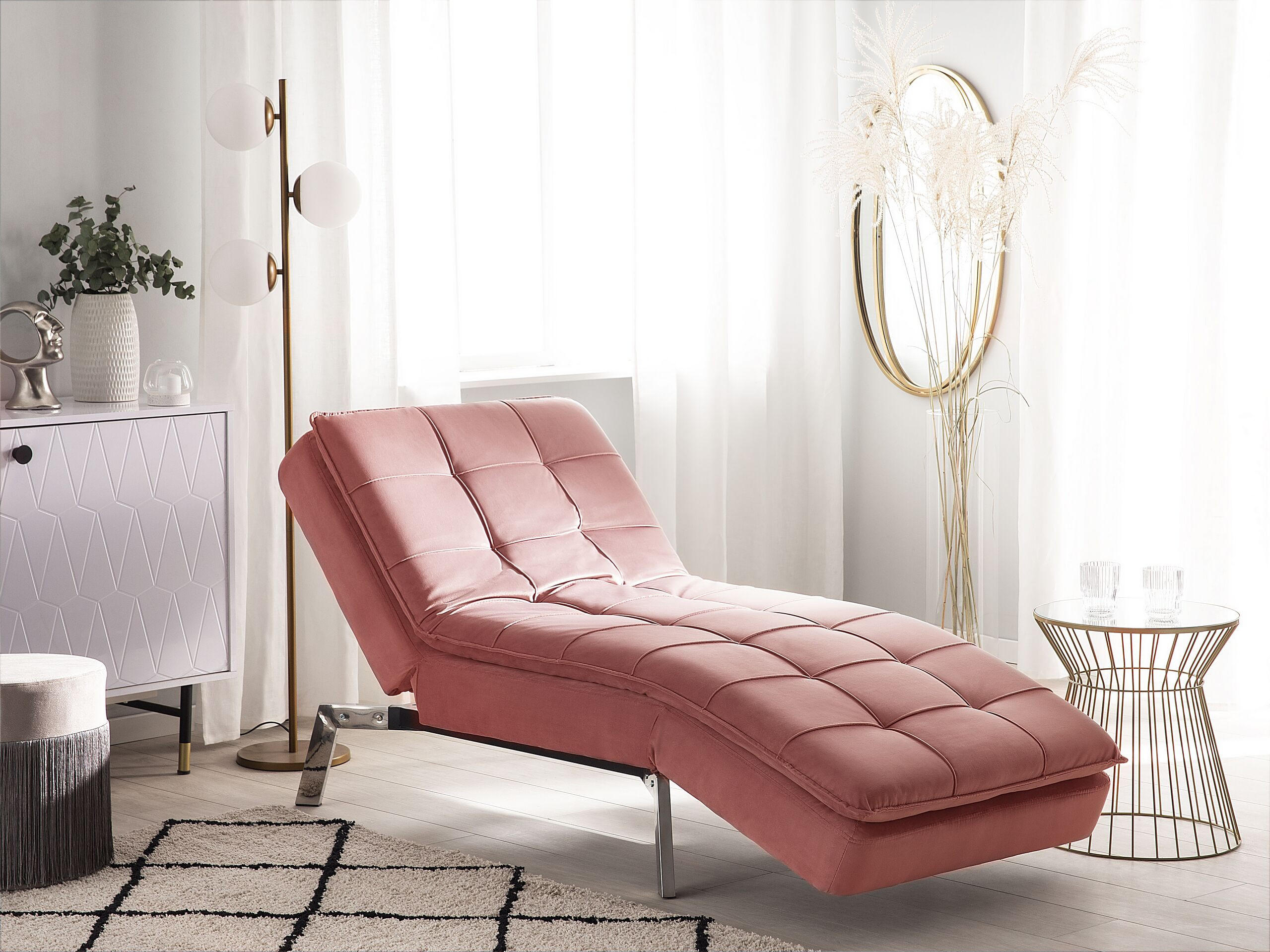 RELAXLIEGE Samtstoff rosa verstellbar Loiret - Pink/Silberfarben, Textil (179/93/76cm) - Beliani