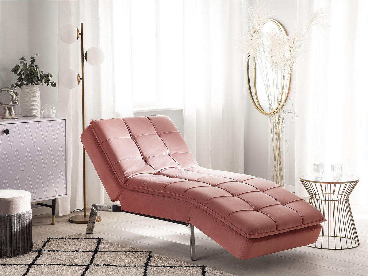 RELAXLIEGE Samtstoff rosa verstellbar Loiret - Pink/Silberfarben, Textil (179/93/76cm) - Beliani