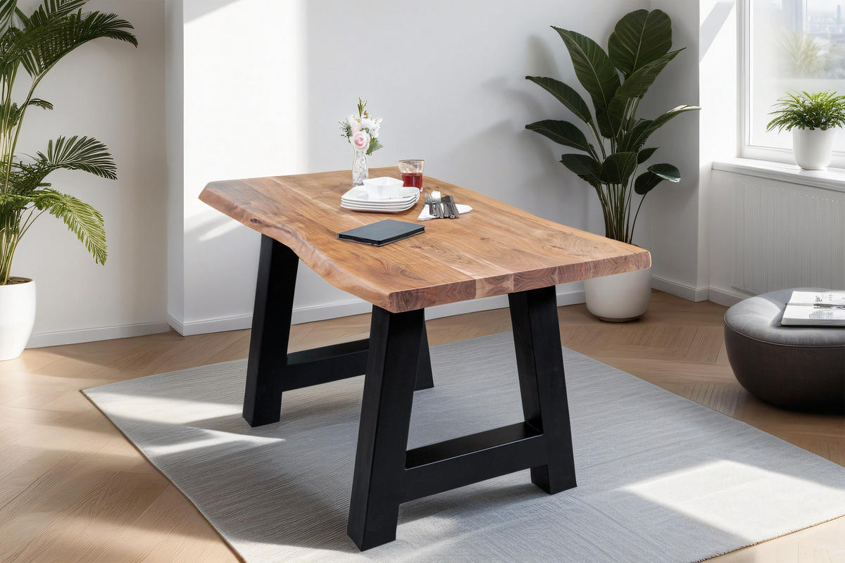 ESSTISCH CALI - Beige/Schwarz, Holz/Metall (80/120/77cm) - SAM