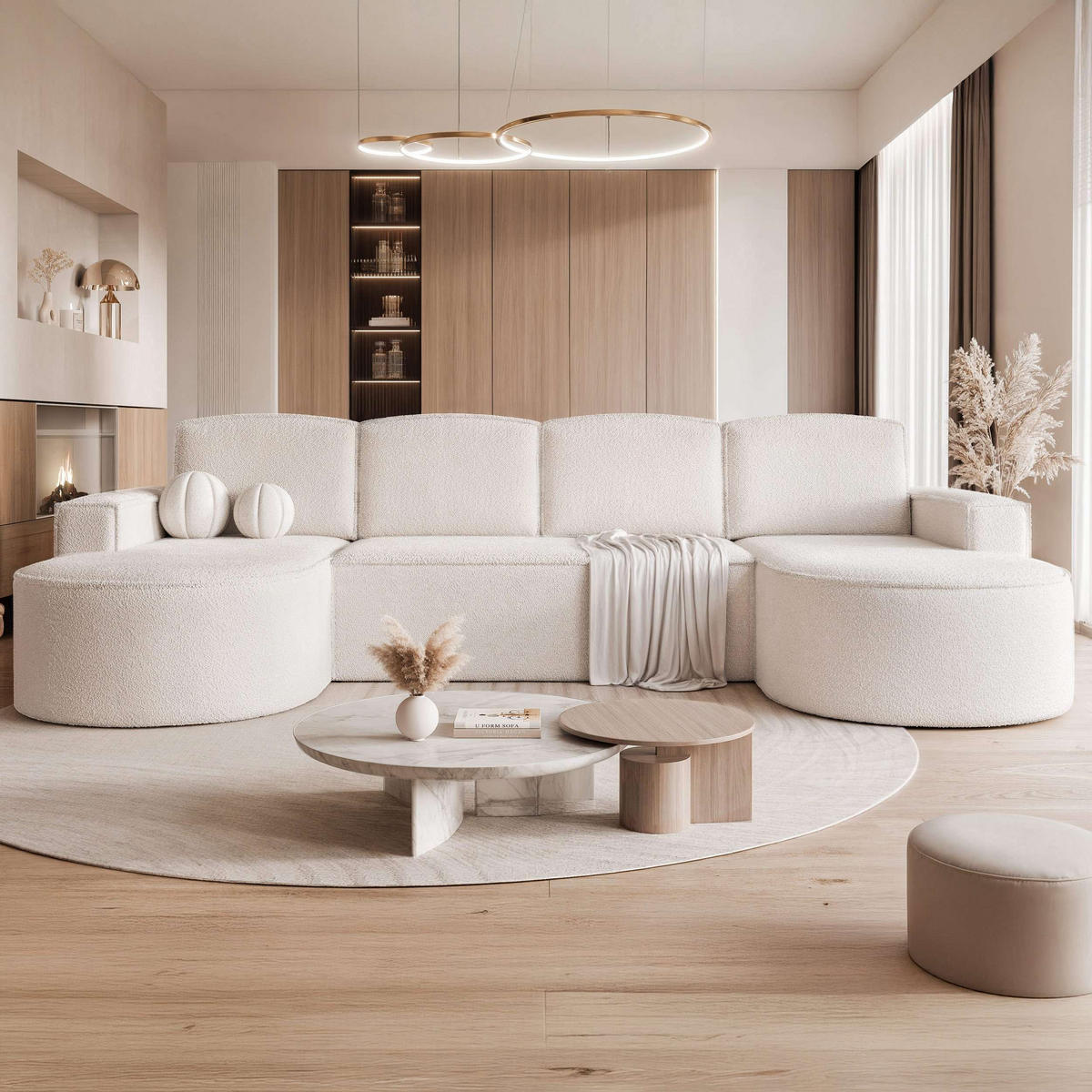 WOHNLANDSCHAFT U-Form mit Schlaffunktion, Creme - Creme, Textil (316/88/157cm) - Idohome