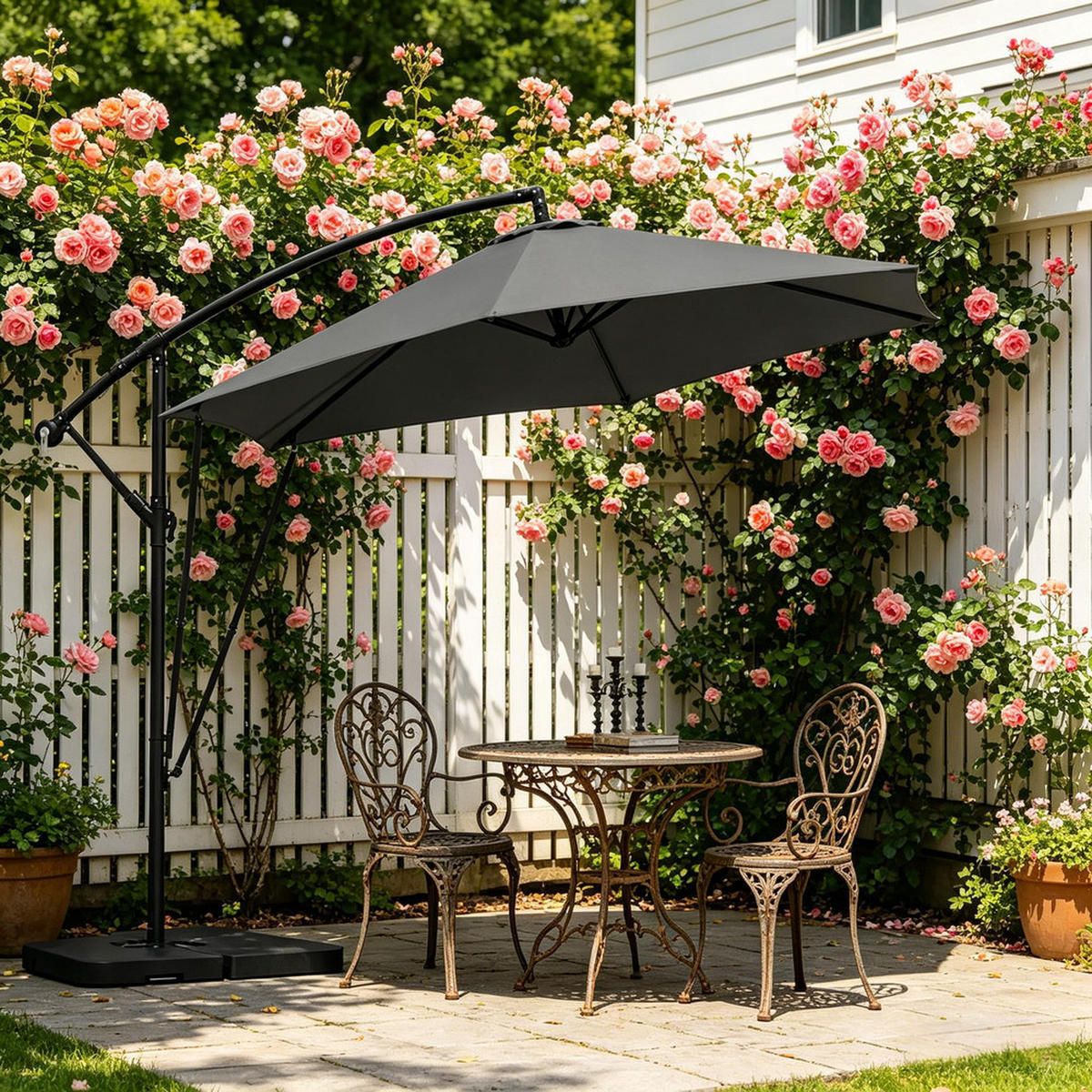 SONNENSCHIRM Metall Polyester 310x310cm Dunkelgrau - Dunkelgrau, Textil (100/310cm) - Raelunyi