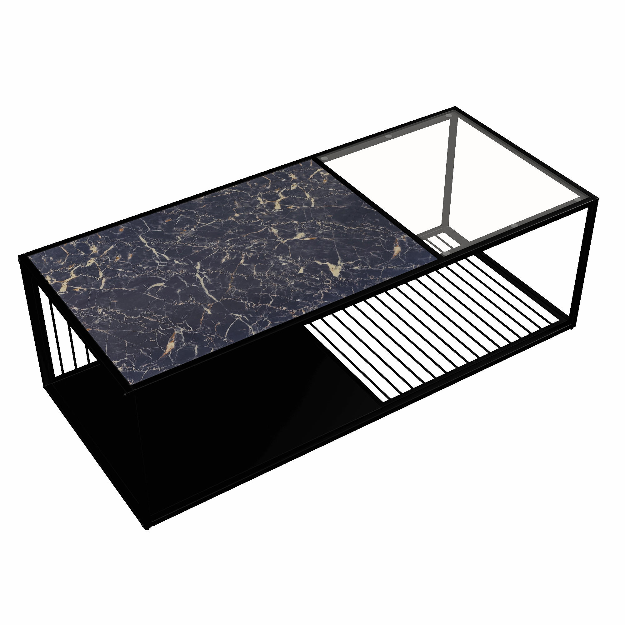 COUCHTISCH 110 cm Design-Mix aus Glas & Marmoroptik - Schwarz, Glas (110/48/35cm) - Urban Meuble
