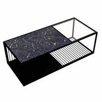 COUCHTISCH 110 cm Design-Mix aus Glas & Marmoroptik - Schwarz, Glas (110/48/35cm) - Urban Meuble