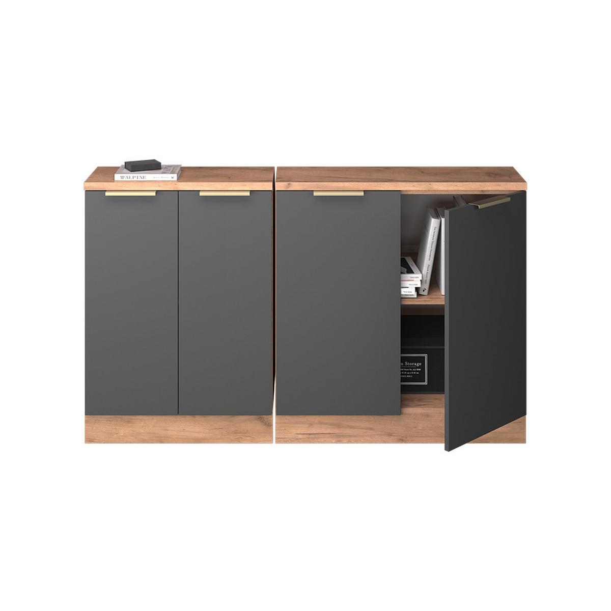 KUHINJSKI ORMAR ZA KOSINE KROVA R-Line Antracit-Zlatna 140 cm Set od 2 korpusa ormara, dubina 60 cm - hrast medunac/antracit, drvni materijal (140/83.8/60cm) - Vicco
