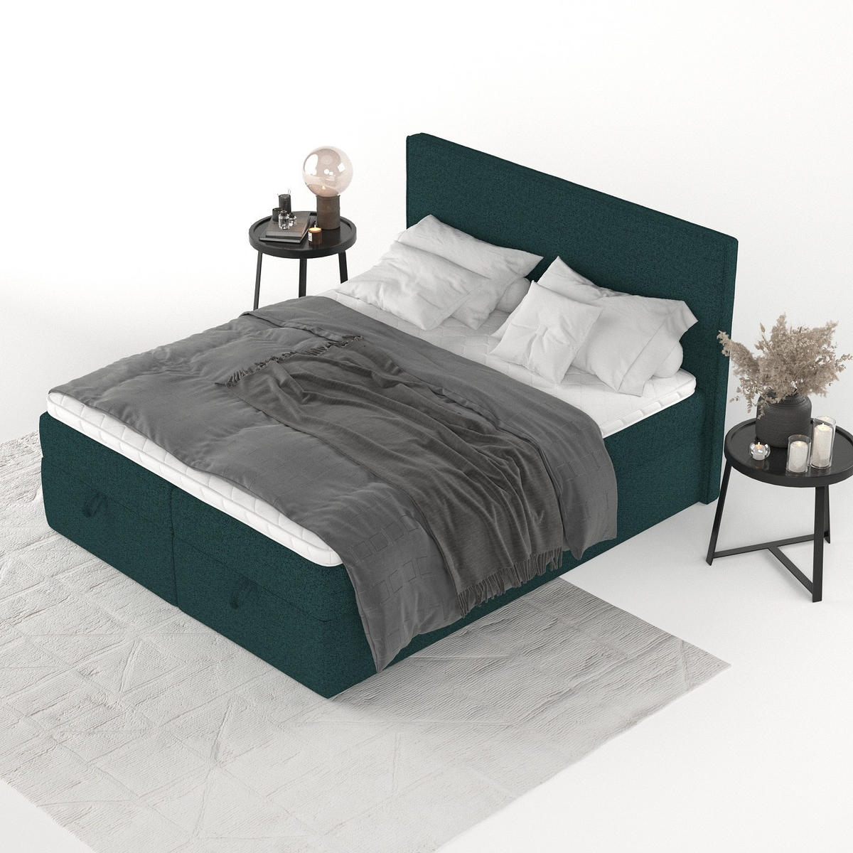 BOXBETT Velma 180/200 cm Grün im Riva Stoff - Schwarz/Grün, Holz/Holzwerkstoff (180/200cm) - AltaBeds