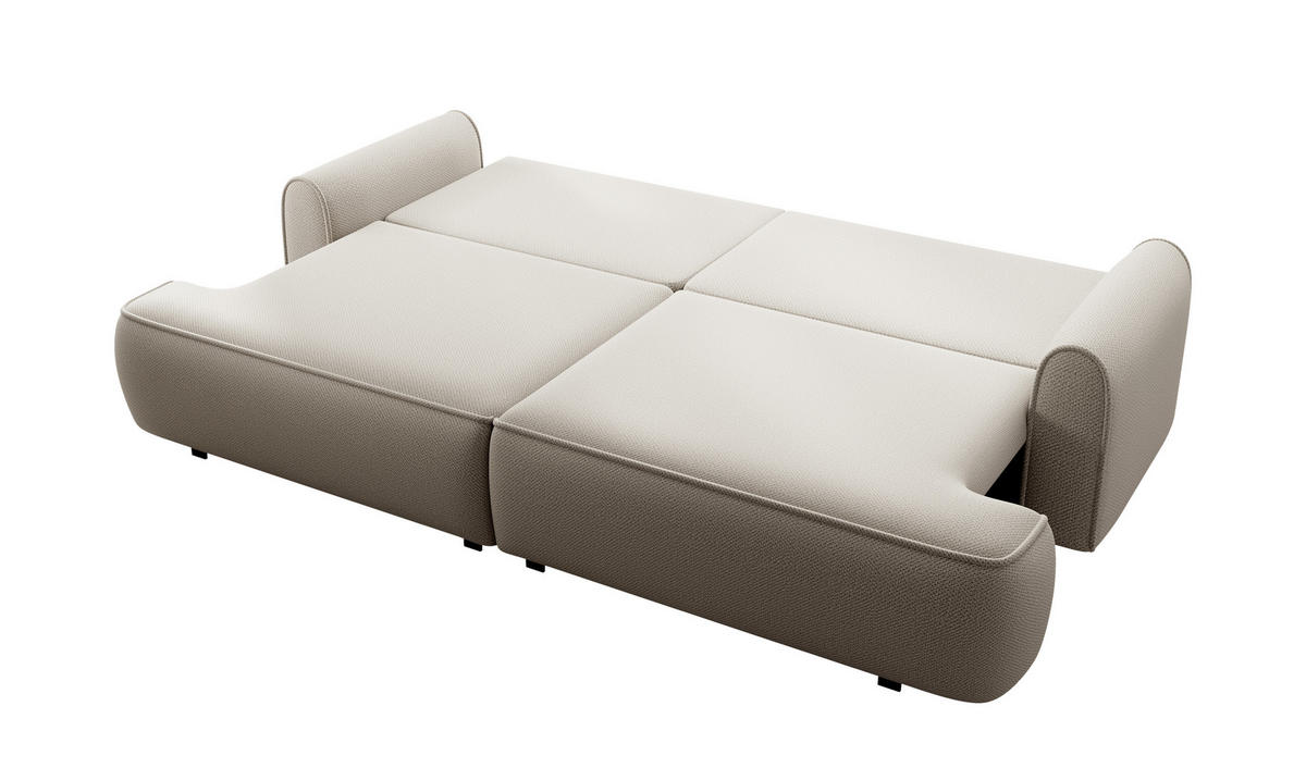 BETTSOFA MARE Beige Plüsch-Stoff mit Schlaffunktion - Beige, Textil (102/85/250cm) - MASSENO