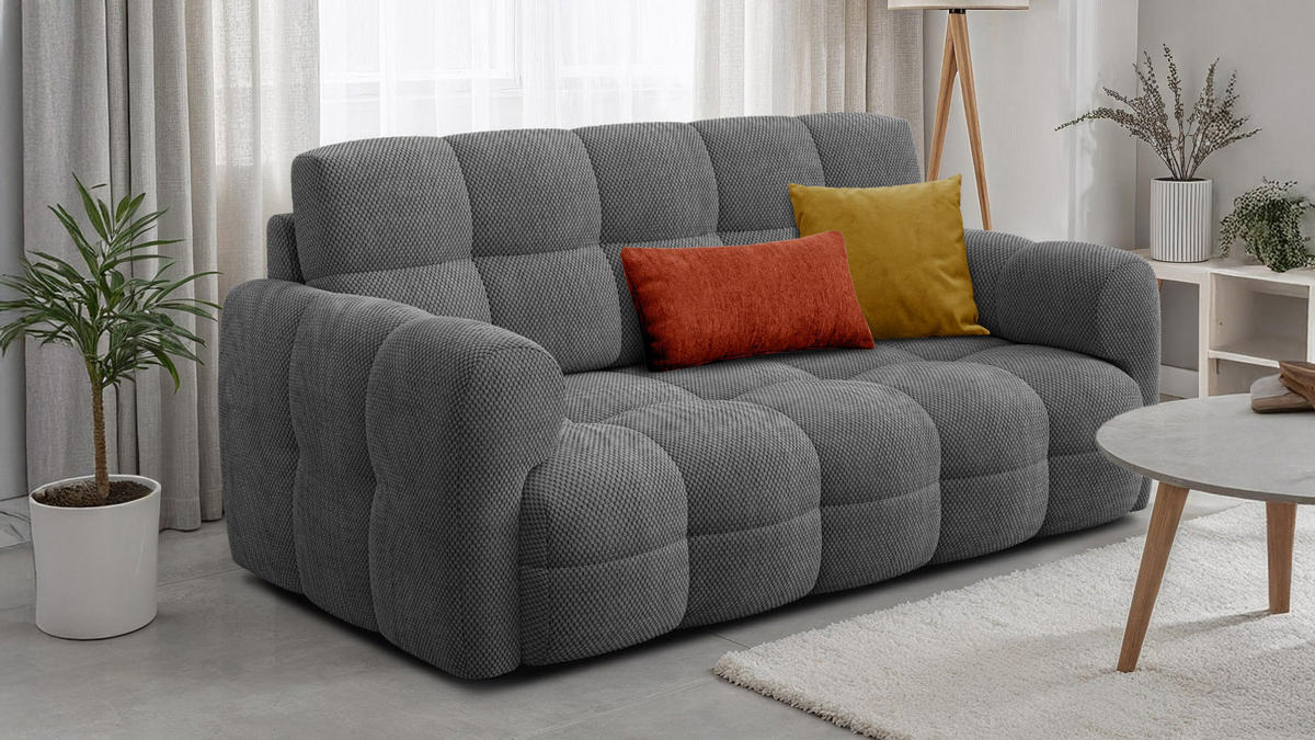SOFA MELLOW 2,5-Sitzer, grau - Schwarz/Grau, Holz/Textil (183/87/98cm) - Courtois Laville
