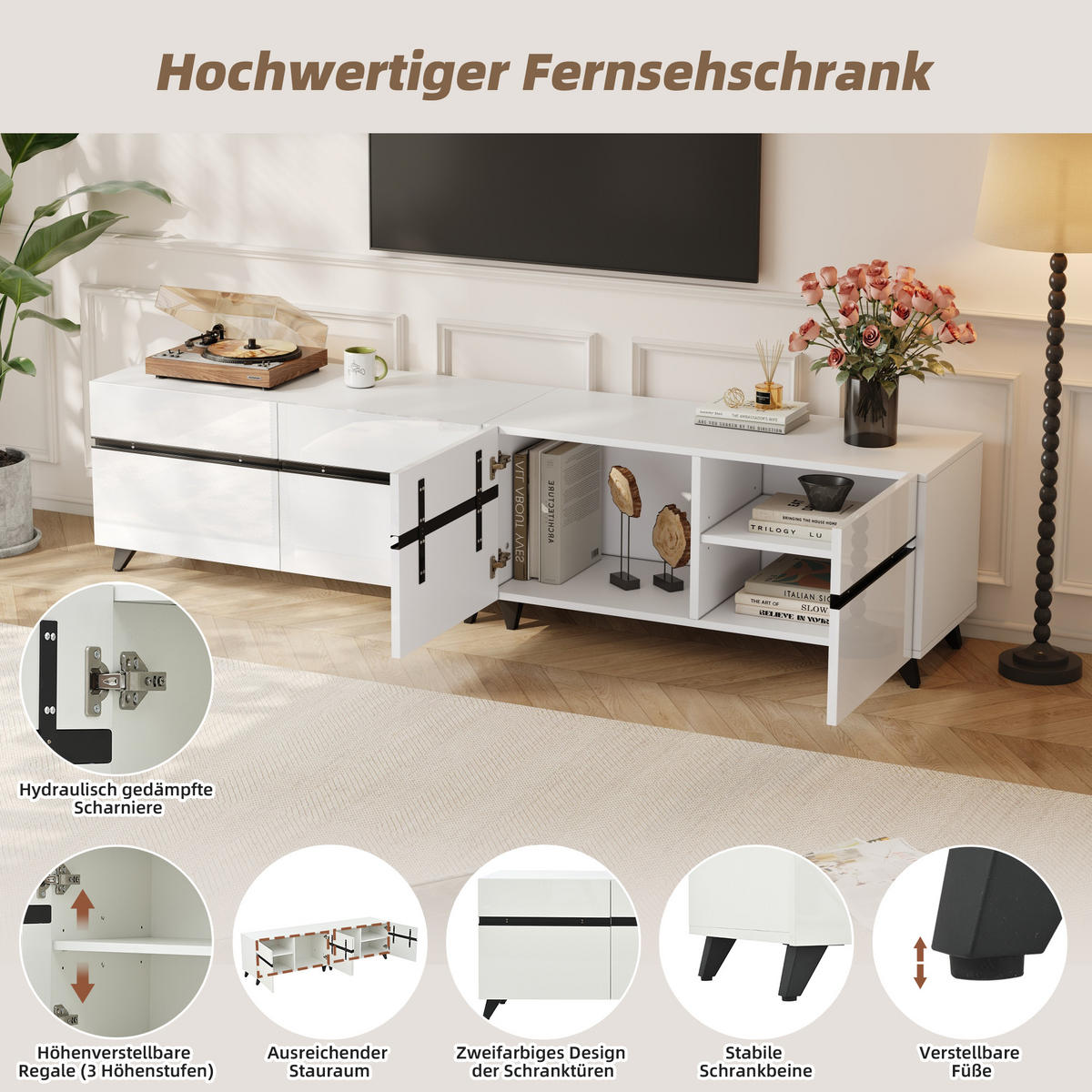LOWBOARD Modellname Weiß 180/40/49 cm - Weiß, Holz (180/49/40cm) - PANGIVO