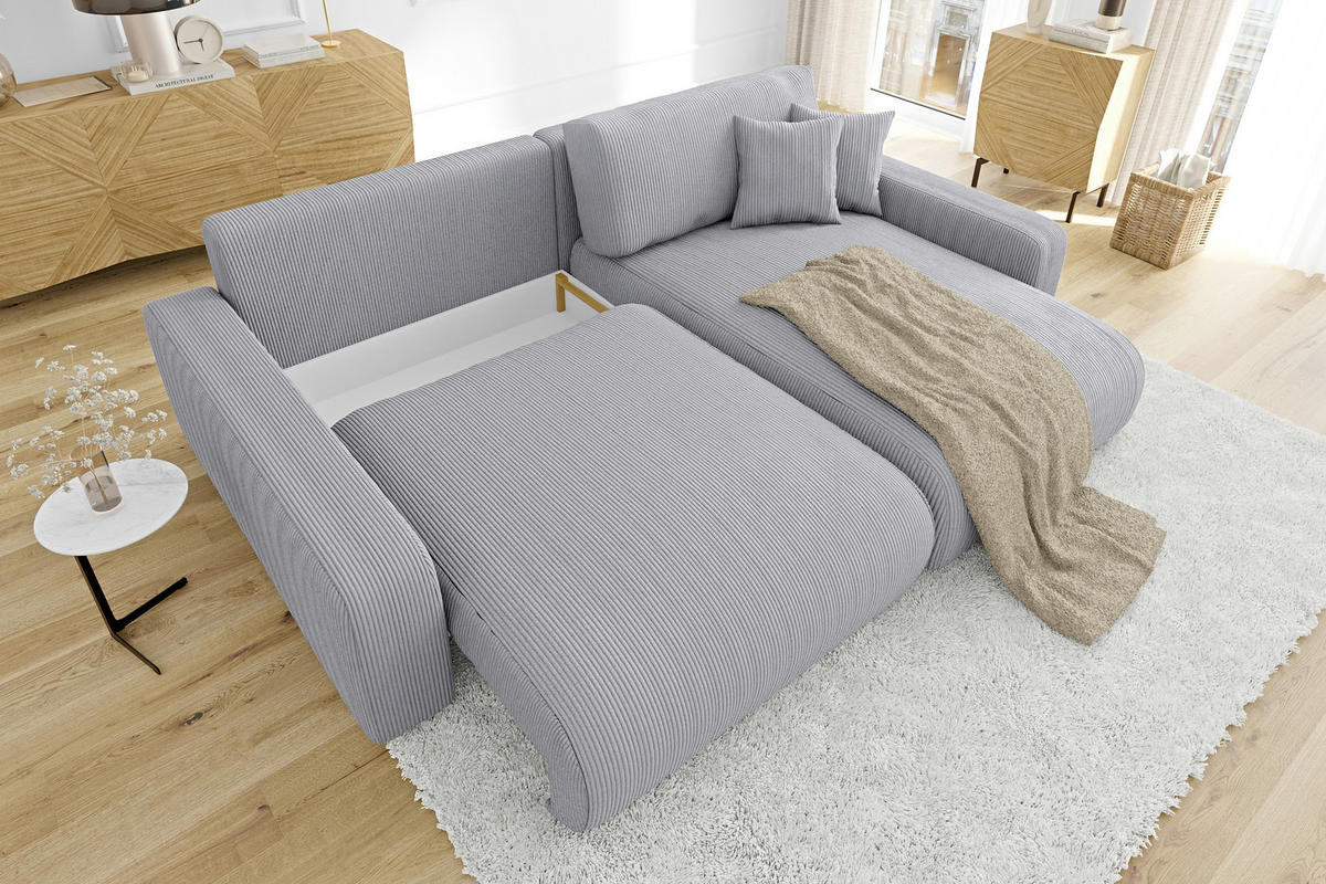 ECKSOFA Emma Hellgrau Cord - Ottomane rechts - Hellgrau, Textil (234/170cm) - S-Style Möbel