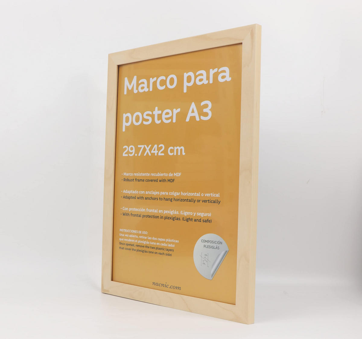 RAHMEN Set mit 12 aus MDF und Acrylglas Schutz und Aussteller für Fotografien, Bilder, Poster, Gemälde, Dekoration für Haus Farbe Weiß A3 - Beige, Holz (29.7/3/42cm) - Nacnic