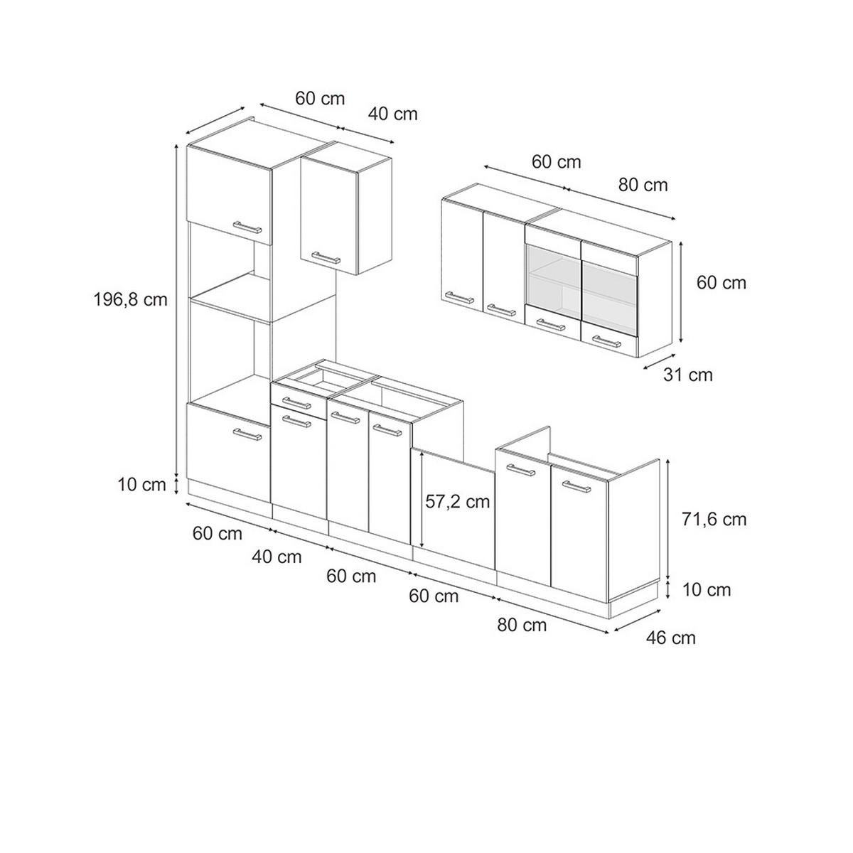 KÜCHENZEILE R-Line Goldkraft Eiche/Weiß 300 cm ohne Arbeitsplatte - Honigeiche/Eiche Wotan, Holzwerkstoff (300/81.6/46cm) - Vicco