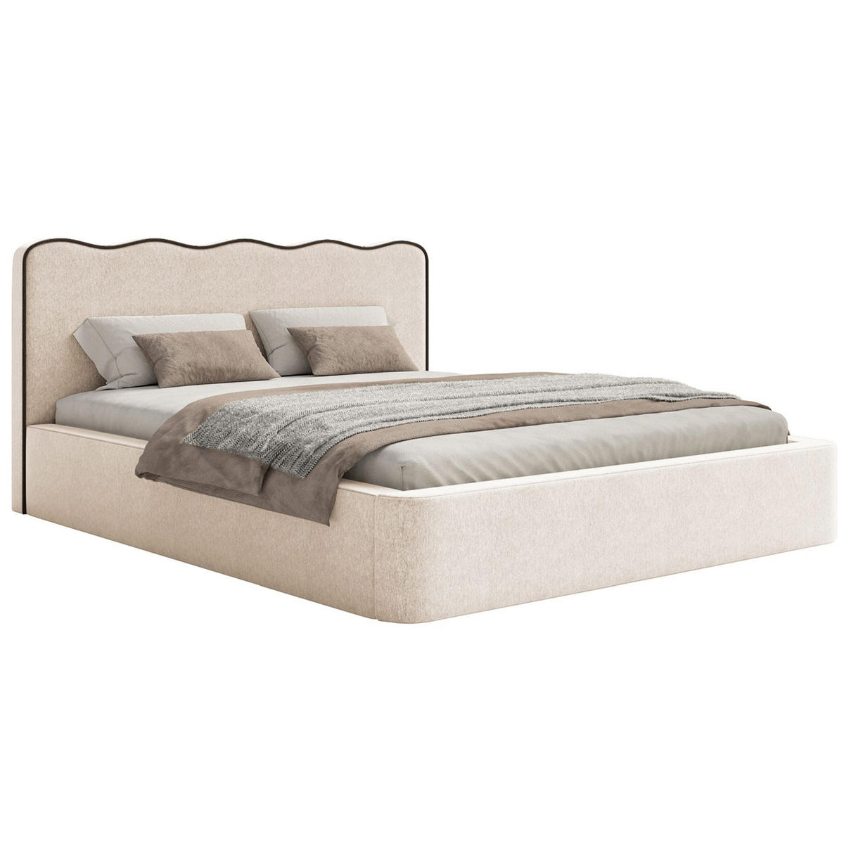 POLSTERBETT Duney Hellbeige Strukturstoff mit Bettkasten 180x200 cm - Ecru, Textil (180/200cm) - Selsey