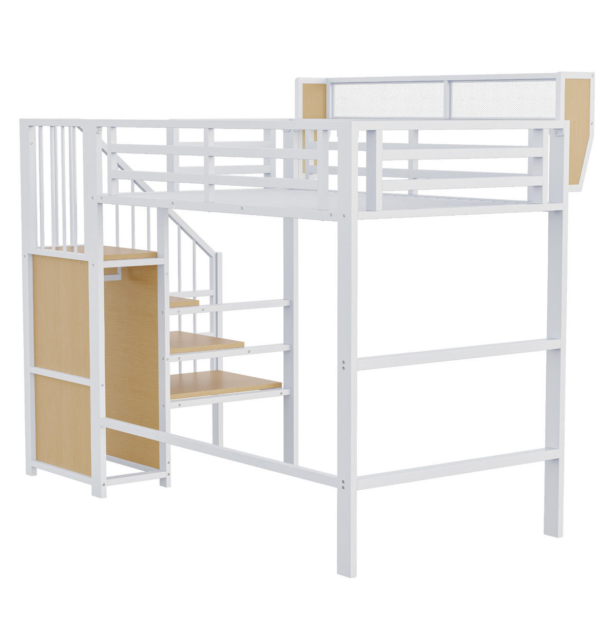 HOCHBETT aus Metall und MDF 90x200 cm Weiß mit Sicherheitsleiter und flexiblem Ablageregal - Weiß, Metall (90/200cm) - Modfu