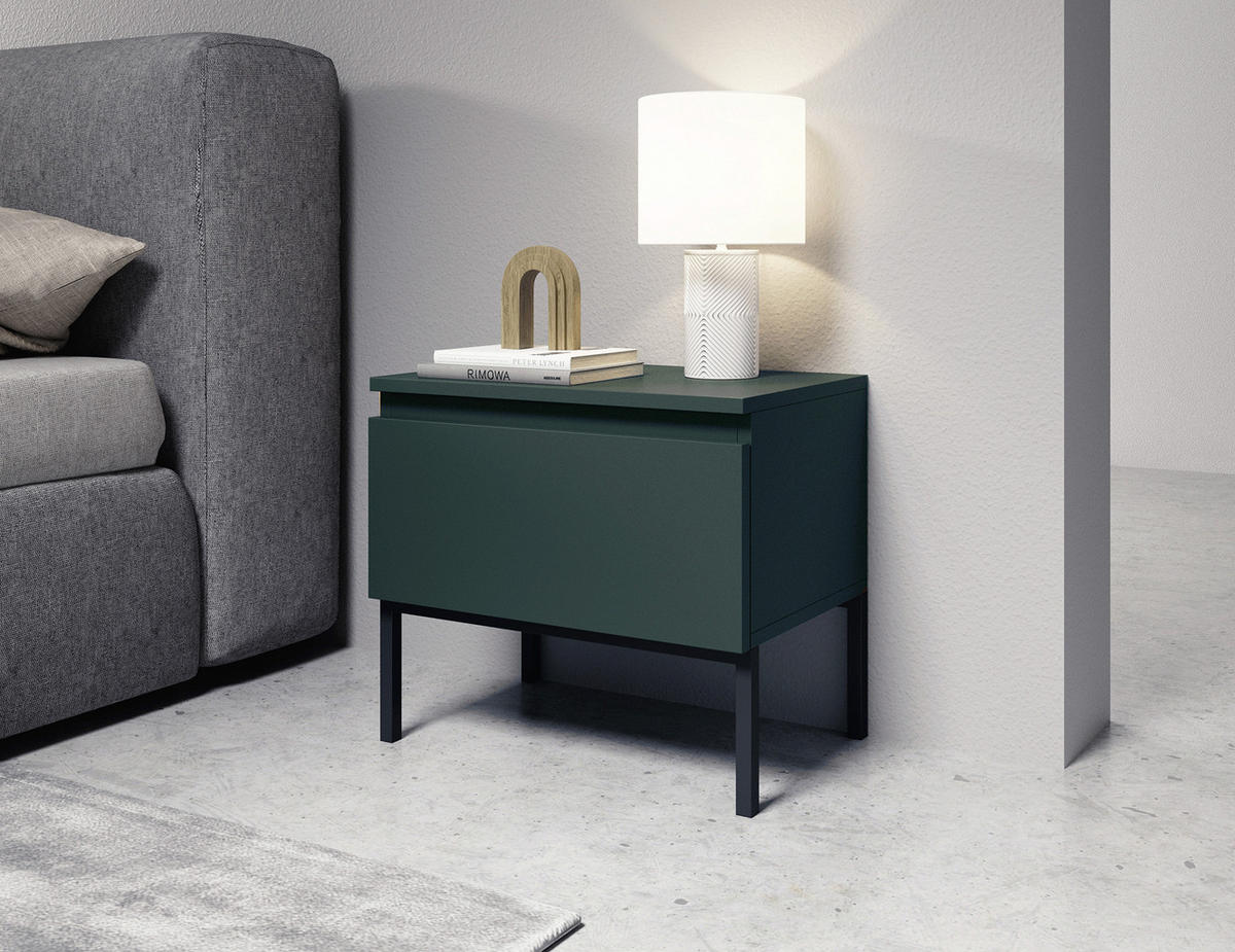 NACHTSCHRANK Bemmi Dunkelgrün - Dunkelgrün/Schwarz, Holzwerkstoff/Metall (49/43/32cm) - Selsey