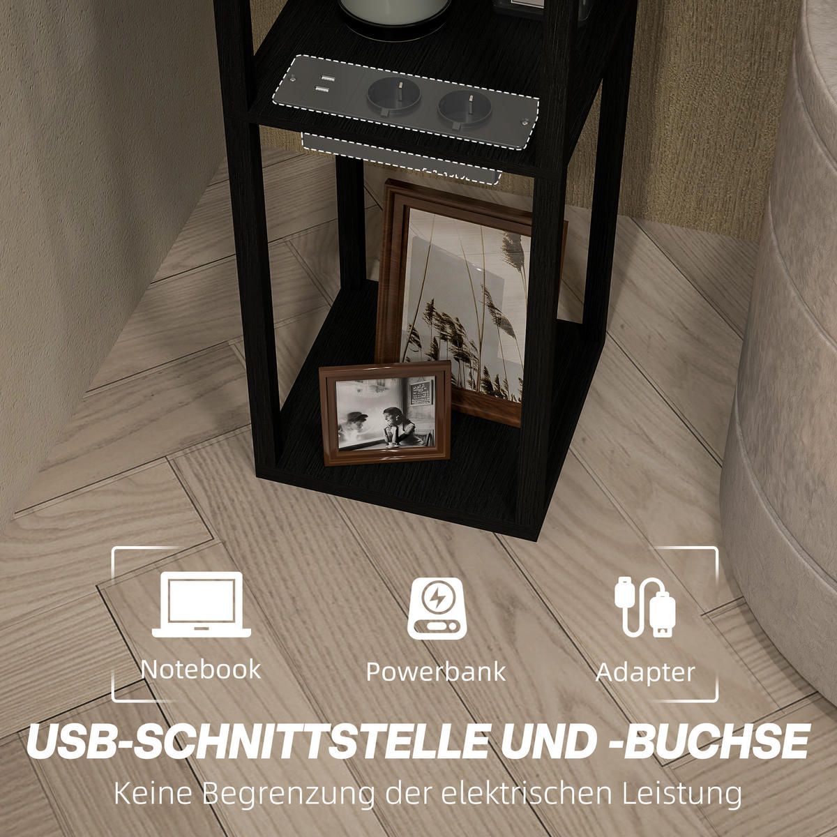 STEHLAMPE, Stehleuchte mit 3 Fächern, Weiß+Schwarz, exkl. Glühbirne - Schwarz, Holzwerkstoff (26/26/159cm) - HOMCOM