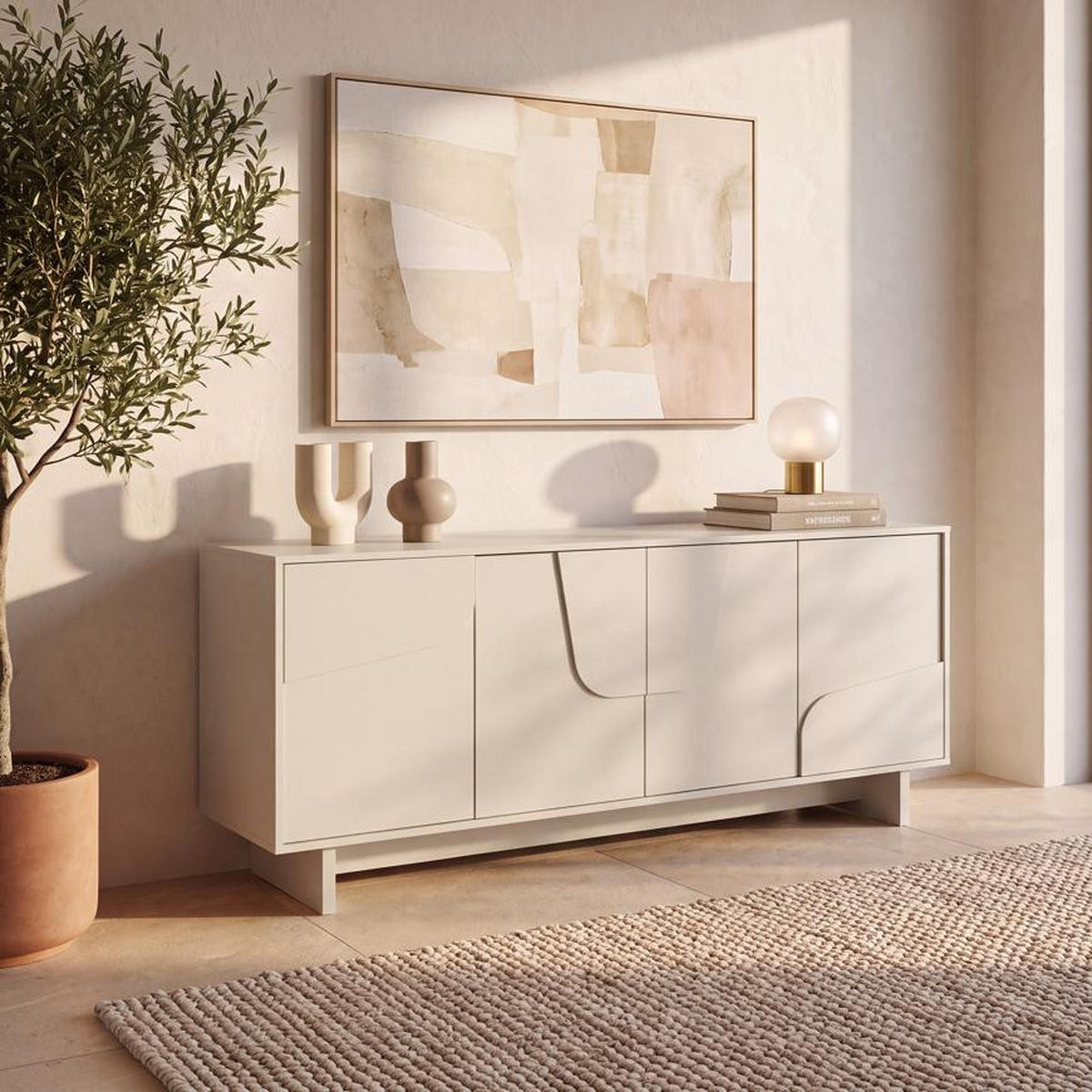 SIDEBOARD FLORA beige, 160 cm, 4 Türen, Melaminbeschichtung - Beige, Metall (160/78/40cm) - Sicaan