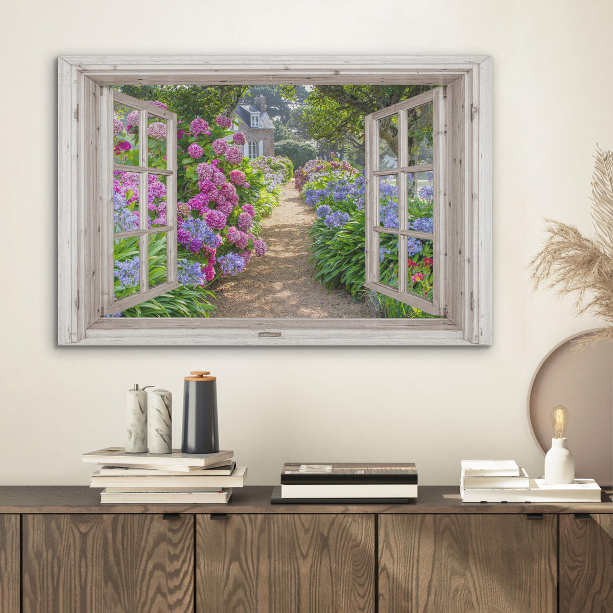 AKUSTIKBILD Hortensie - Durchsichtig - Blumen - Sommer - Lila - Weg Wanddeko 70x50 cm - Lila, Kunststoff (70/50/0.9cm) - MuchoWow