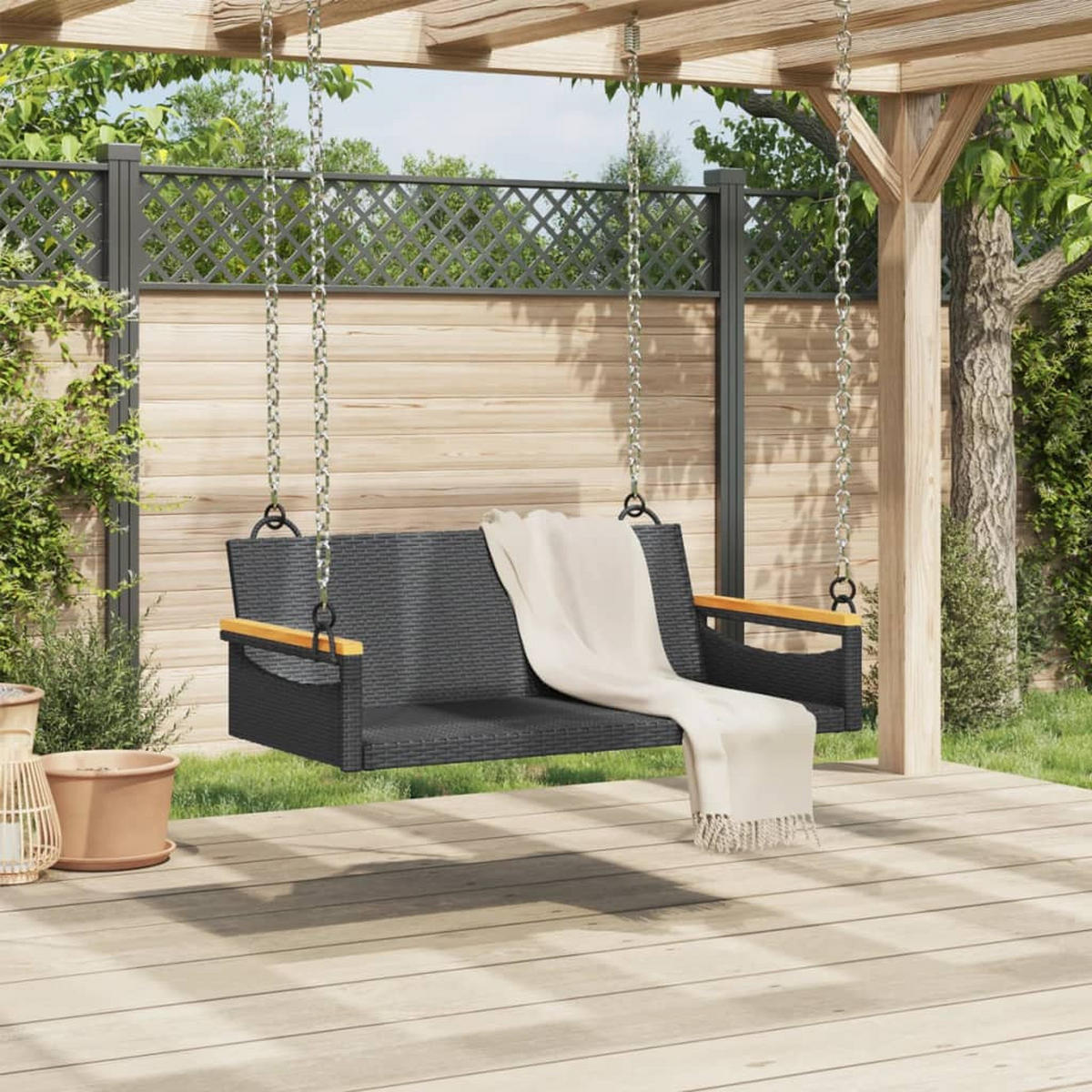 HÄNGEBANK Schwarz 109/62/40 Cm Poly Rattan - Schwarz, Kunststoff (62/40/109cm) - vidaXL