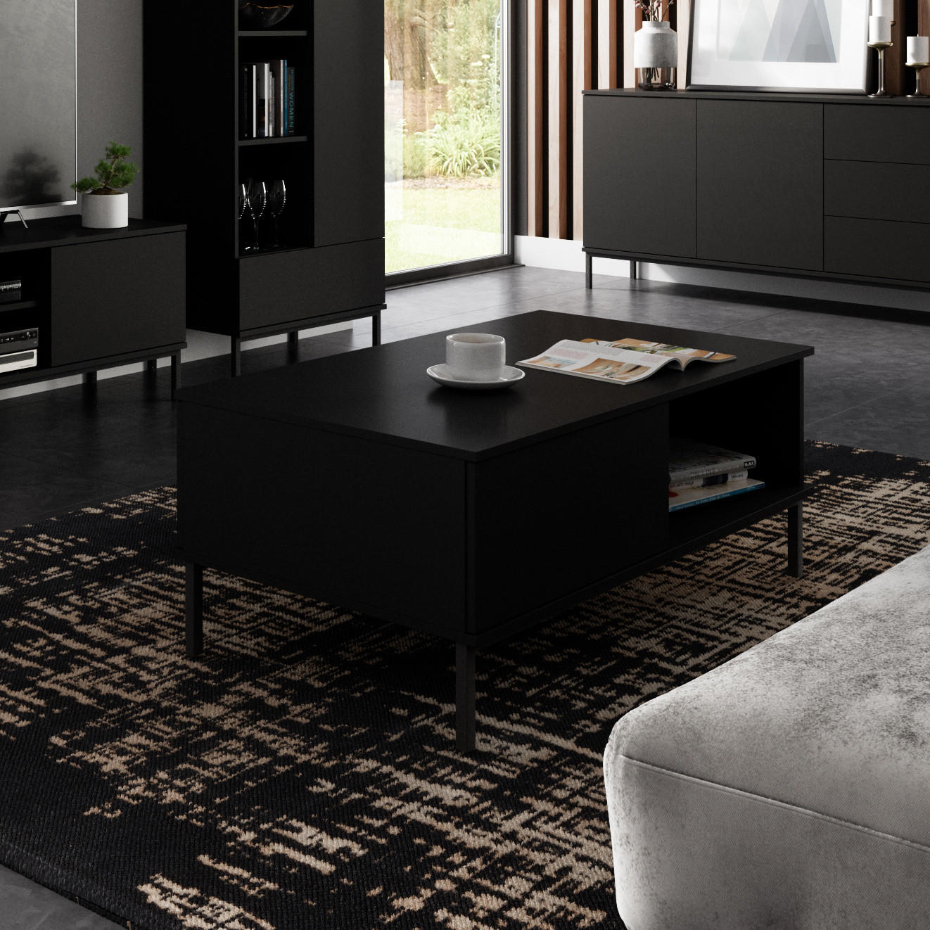 COUCHTISCH Dallas 100x60 cm Schwarz - Schwarz, Holzwerkstoff/Metall (60/100/47cm) - Ravio