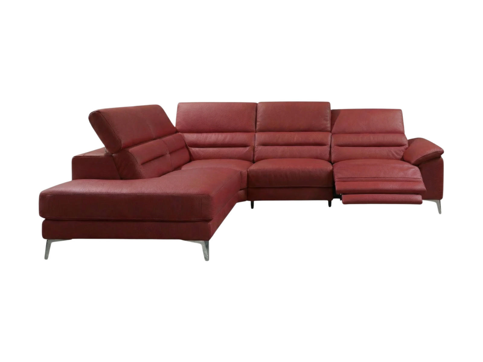 ECKSOFA Tucano Echtleder mit 1 x Relaxfunktion Rot - Rot, Leder/Metall (232/258cm)
