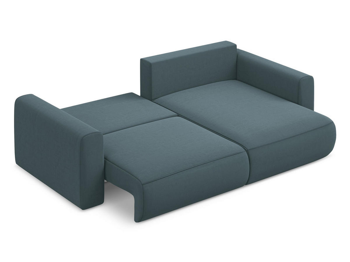 ECKSOFA mit Schlaffunktion Samt Stoff Blau - Blau/Petrol, Kunststoff/Textil (240/149cm) - Makamii
